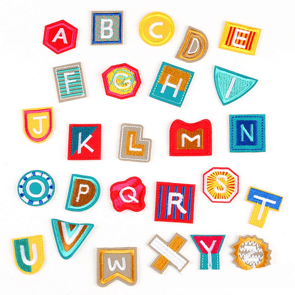 Custom Iron On Patches Letters A-Z 26pcs - Animal Shaped Alphabet Appliques for DIY Clothing - Sew On Patches for Jeans, Jackets, Backpacks & Hats (Style 3) - Perfect for Personalizing Denim, School Bags & Fashion Accessories