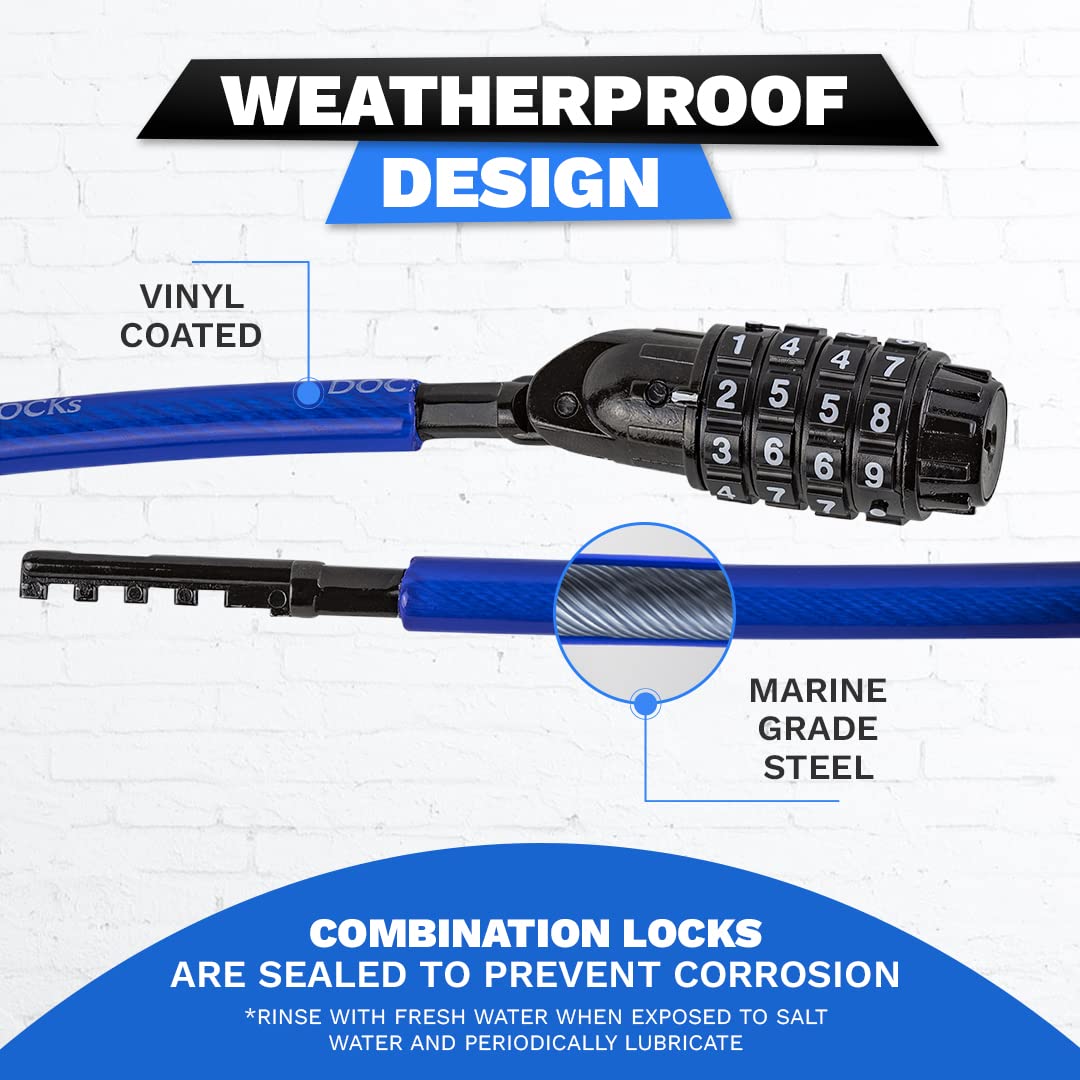 DocksLocks 15ft Anti-Theft Weatherproof Coiled Security Cable with Resettable Combination Lock - Secure Laptops, Bikes & Outdoor Equipment | Heavy Duty Protection for Home, Office & Travel