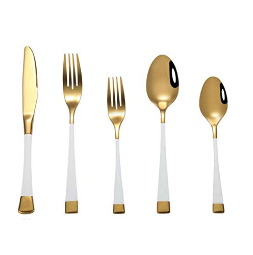 C&L 30-Piece Matte White Gold Flatware Set - Stainless Steel Cutlery Set for 6, Elegant Dinnerware for Formal Dining, Wedding Gifts & Holiday Entertaining