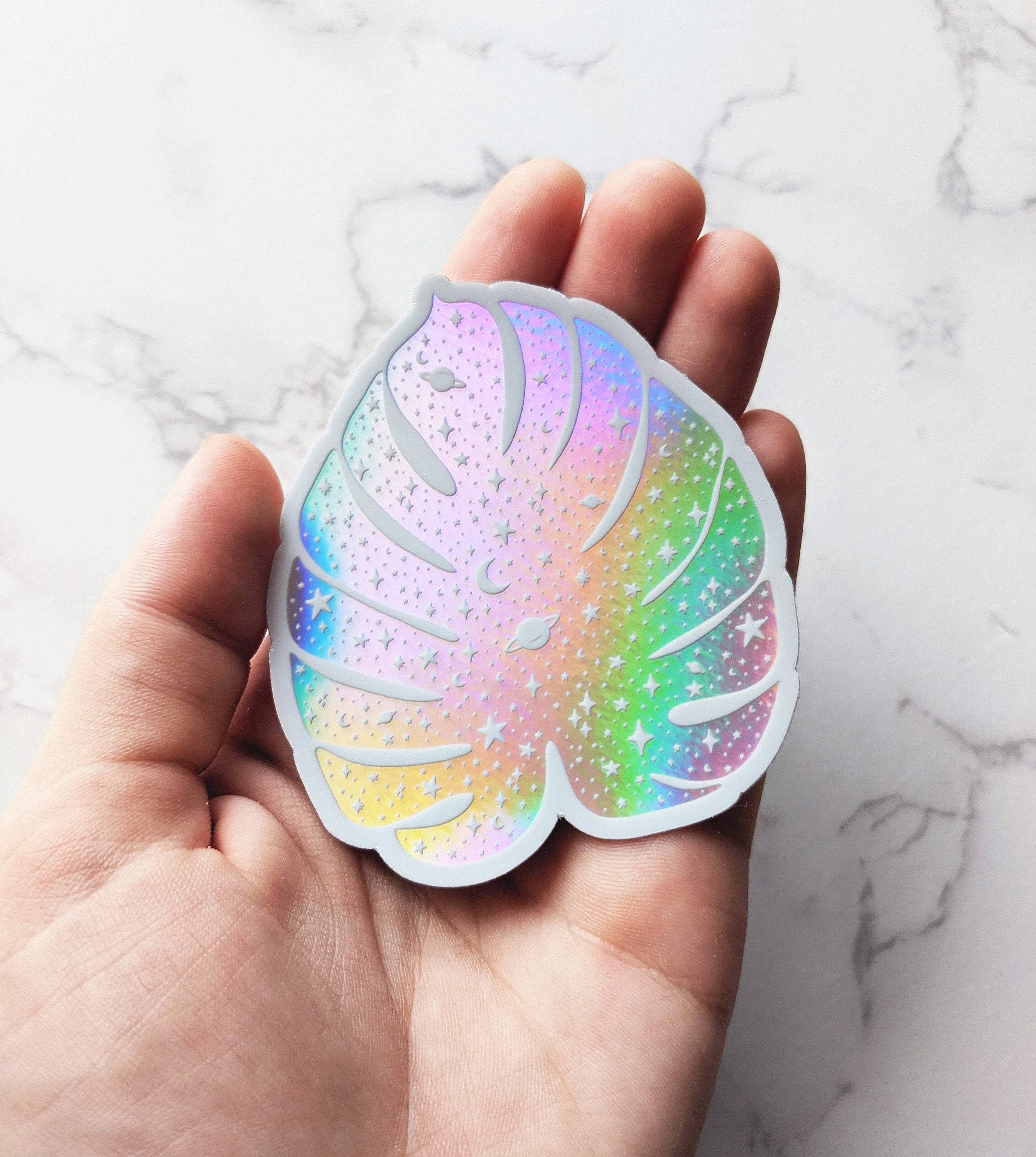 Celestial Monstera Leaf Sticker - White Waterproof Vinyl Decal for Laptops, Water Bottles, Notebooks & DIY Crafts - Perfect for Home, Office & School Decor
