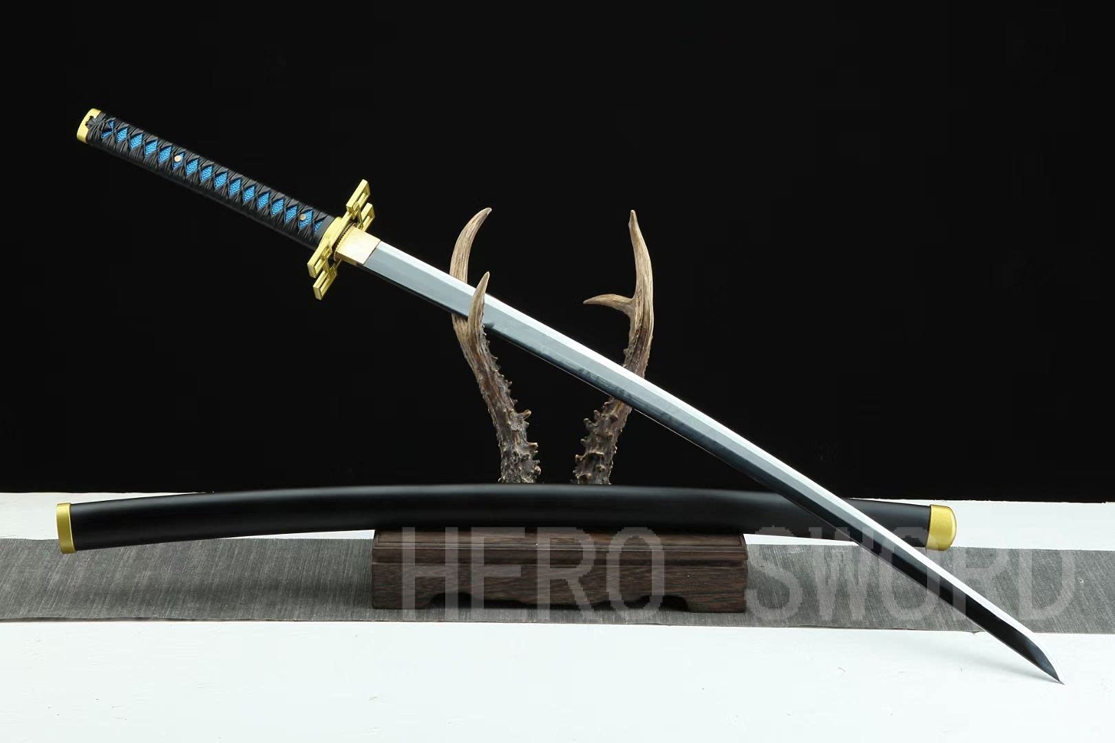 HERO SWORD Japanese Anime Katana - Hand Forged 1045 Carbon Steel Samurai Sword, Full Tang Handmade Sharp Blade - Demon Slayer Inspired Katana for Cosplay, Martial Arts Training & Anime Collection