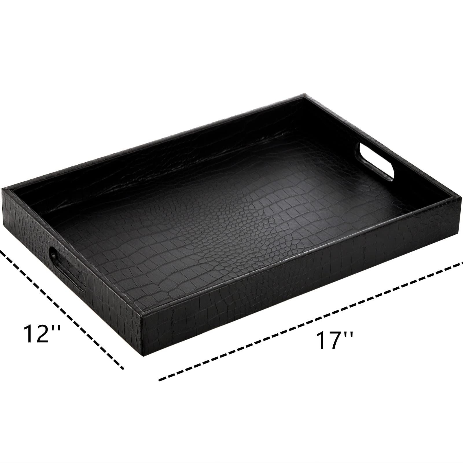 Lyellfe Black Faux Leather Serving Tray - 17x12 Inch Ottoman Tray for Coffee Table & Living Room Decor