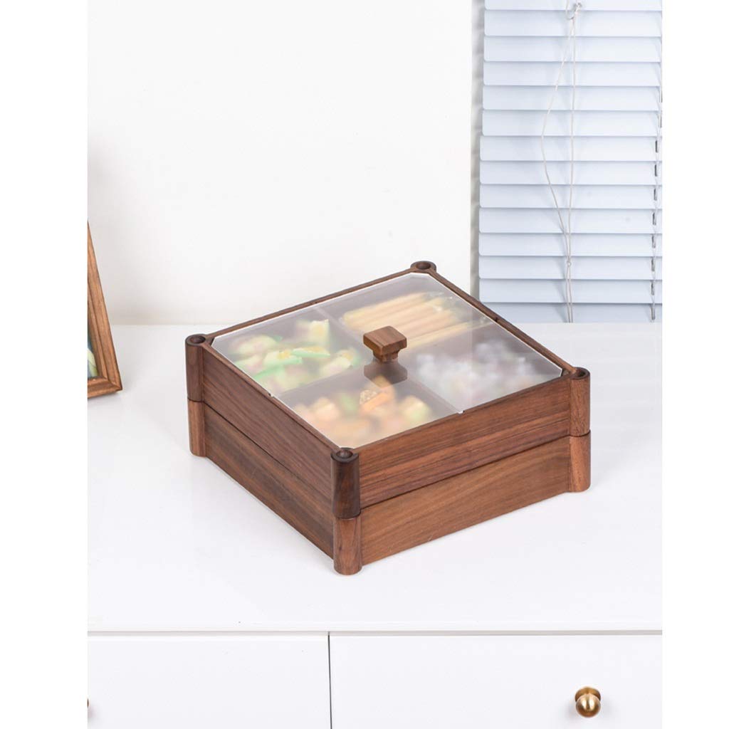 Premium Solid Wood Dried Fruit Storage Box with Lid - Double Layer Nut & Candy Organizer Tray for Living Room, Kitchen, or Office - Elegant Divided Grid Snack Container for Nuts, Chocolates, and Party Treats