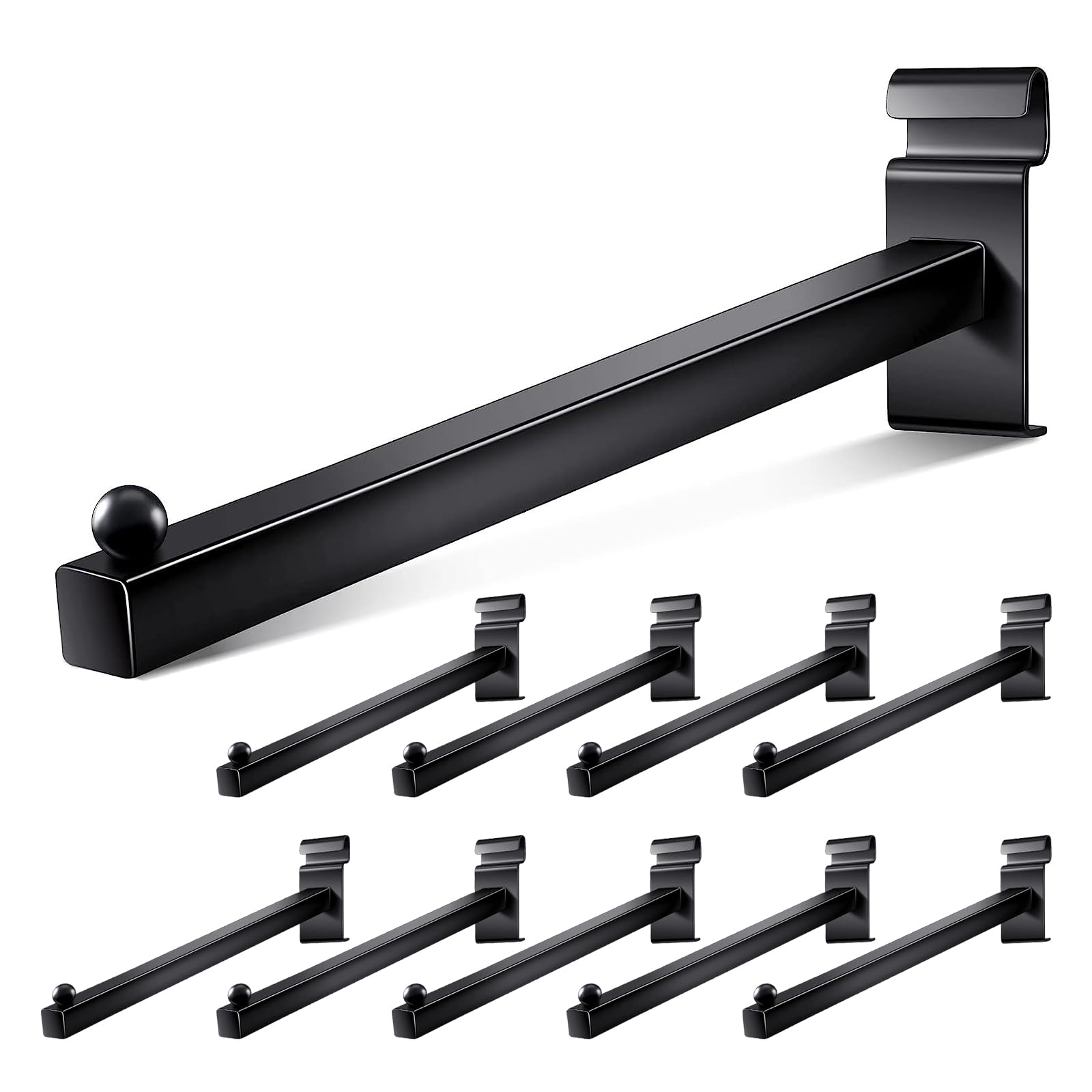 10 Pack Black Straight Arm Faceout Gridwall Hooks - 15.75 Inch Heavy Duty Wire Grid Wall Hangers for Retail Display & Store Organization - Perfect for Clothing, Jewelry, and Accessory Displays