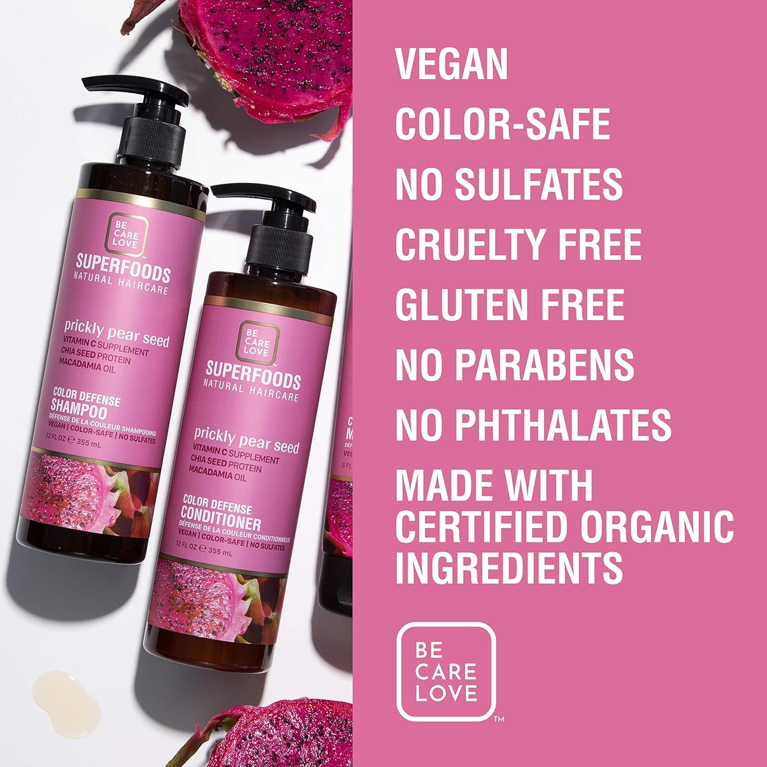Be Care Love Superfoods Color Defense Hair Shampoo - Vegan, Gluten & Sulfate Free for Coily & Frizzy Hair | Cruelty-Free Damage Protection (355ml) | Perfect for Color-Treated & Natural Hair Care Routine