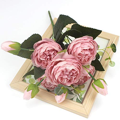 1 Bundle Silk Peony Bouquet - Artificial Blue Roses for Home Decor, Wedding Centerpieces, Party Decorations, Scrapbooking & DIY Crafts - Fake Flowers for Table Arrangements, Gift Wrapping & Photo Backdrops
