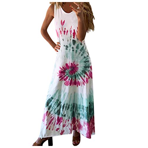 Nulairt Women's Summer Casual Loose Long Dress - Round Neck Sleeveless Printed Beach Maxi Dress for Vacation, Party & Outdoor Activities
