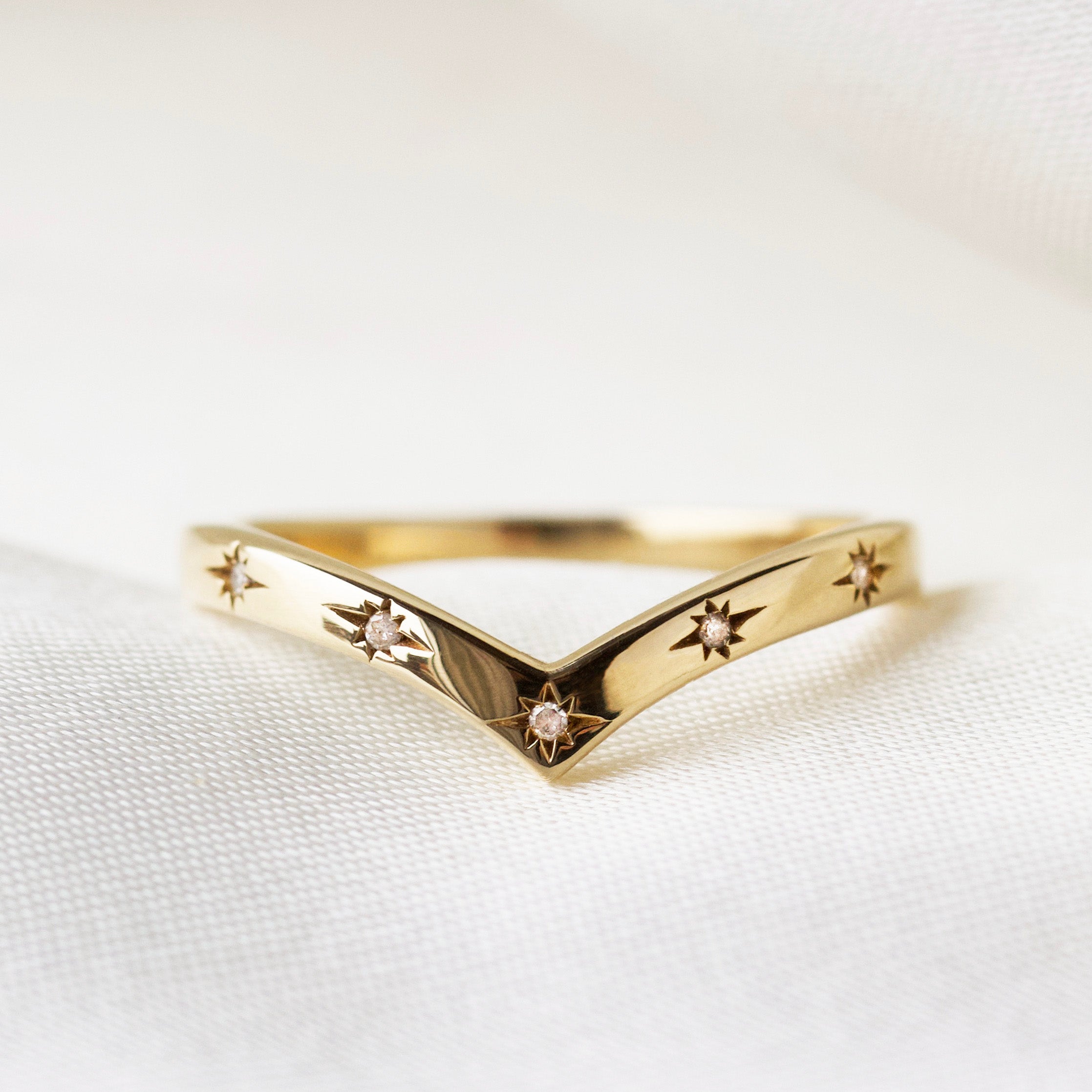 Diamond Star Wishbone Wedding Band Ring - Elegant Promise Ring for Women, 14K Gold or Sterling Silver, Perfect for Engagement, Anniversary & Special Occasions