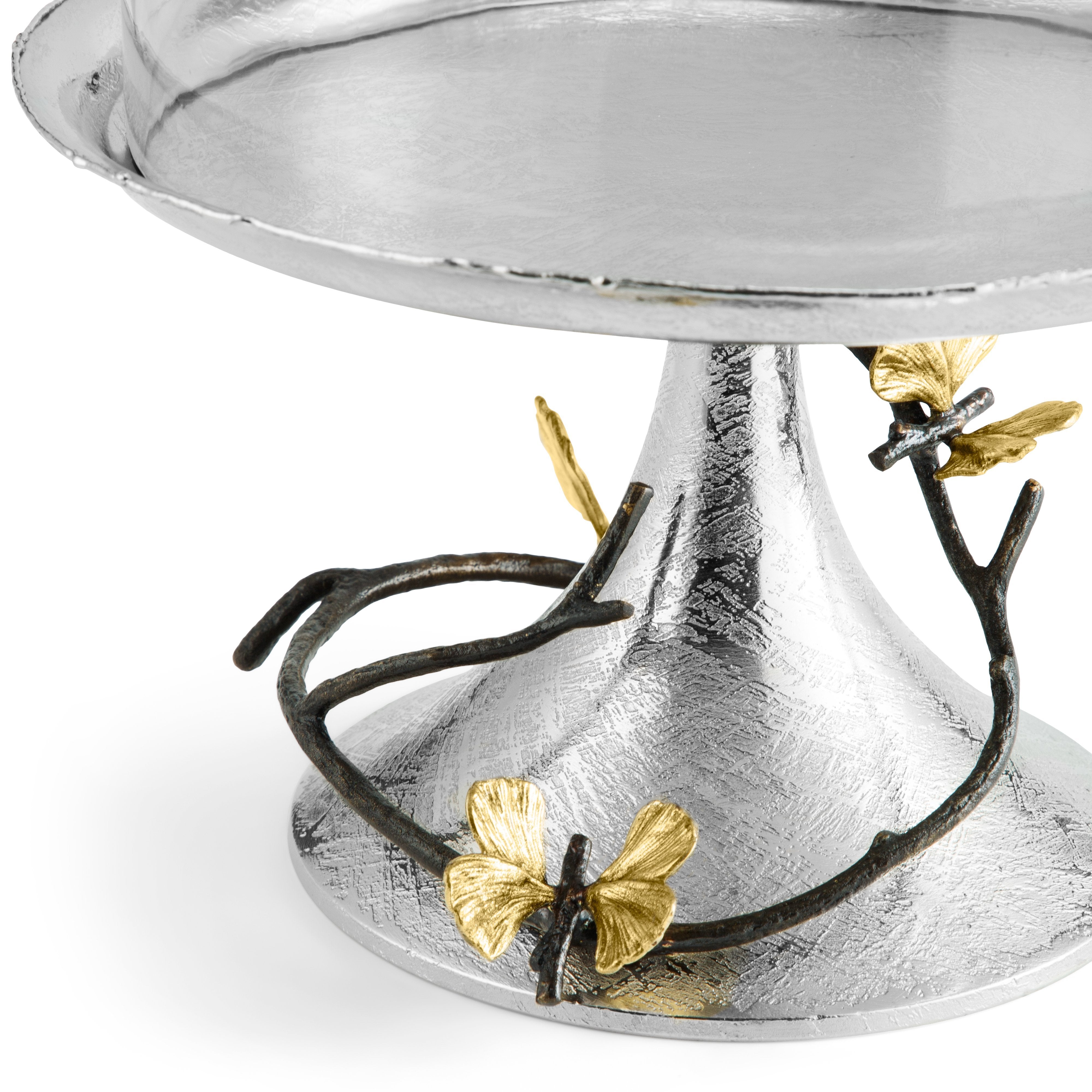 Butterfly Ginkgo Leaf Ceramic Pastry Dish with Glass Dome - Elegant Serving Platter for Desserts, Cakes, and Afternoon Tea Parties