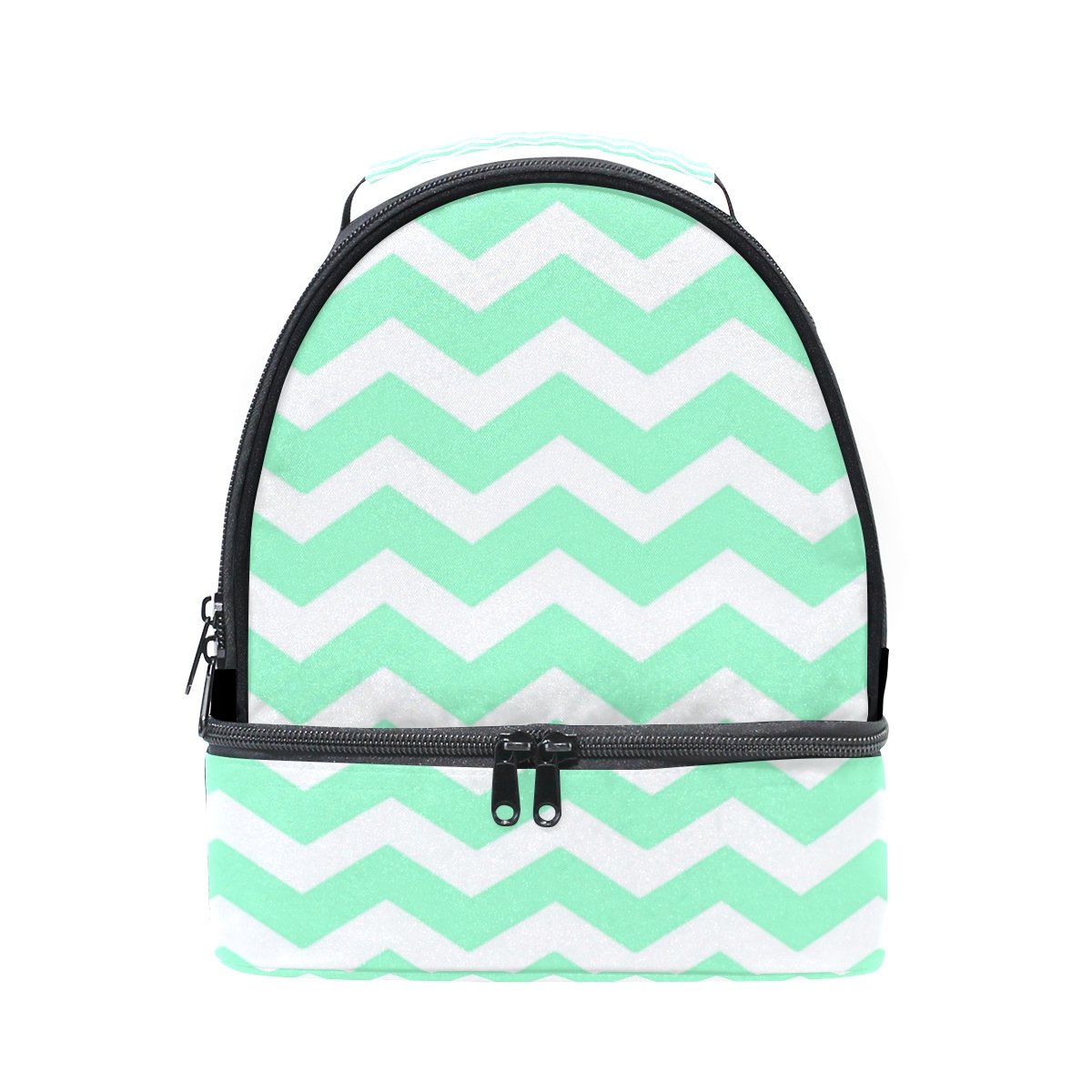 LORVIES Insulated Lunch Bag - Seafoam Green Chevron Pattern, Dual Deck Cooler Tote with Adjustable Strap for Women, Men & Teens - Perfect for School, Work, Picnics & Outdoor Activities
