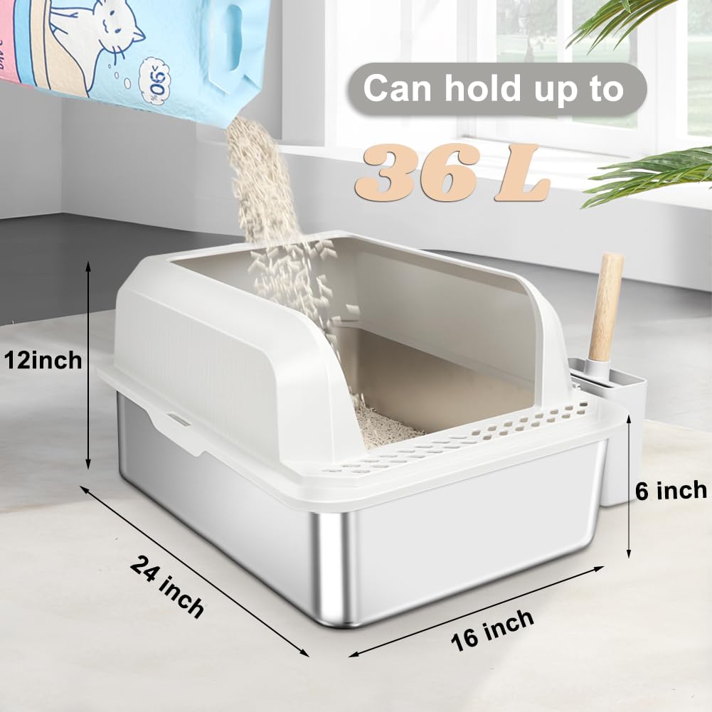 Extra Large Stainless Steel Cat Litter Box - XL High Sided Design with Odor Control, Easy to Clean, Includes Litter Scoop & Mat - Perfect for Large Cats & Multi-Cat Households