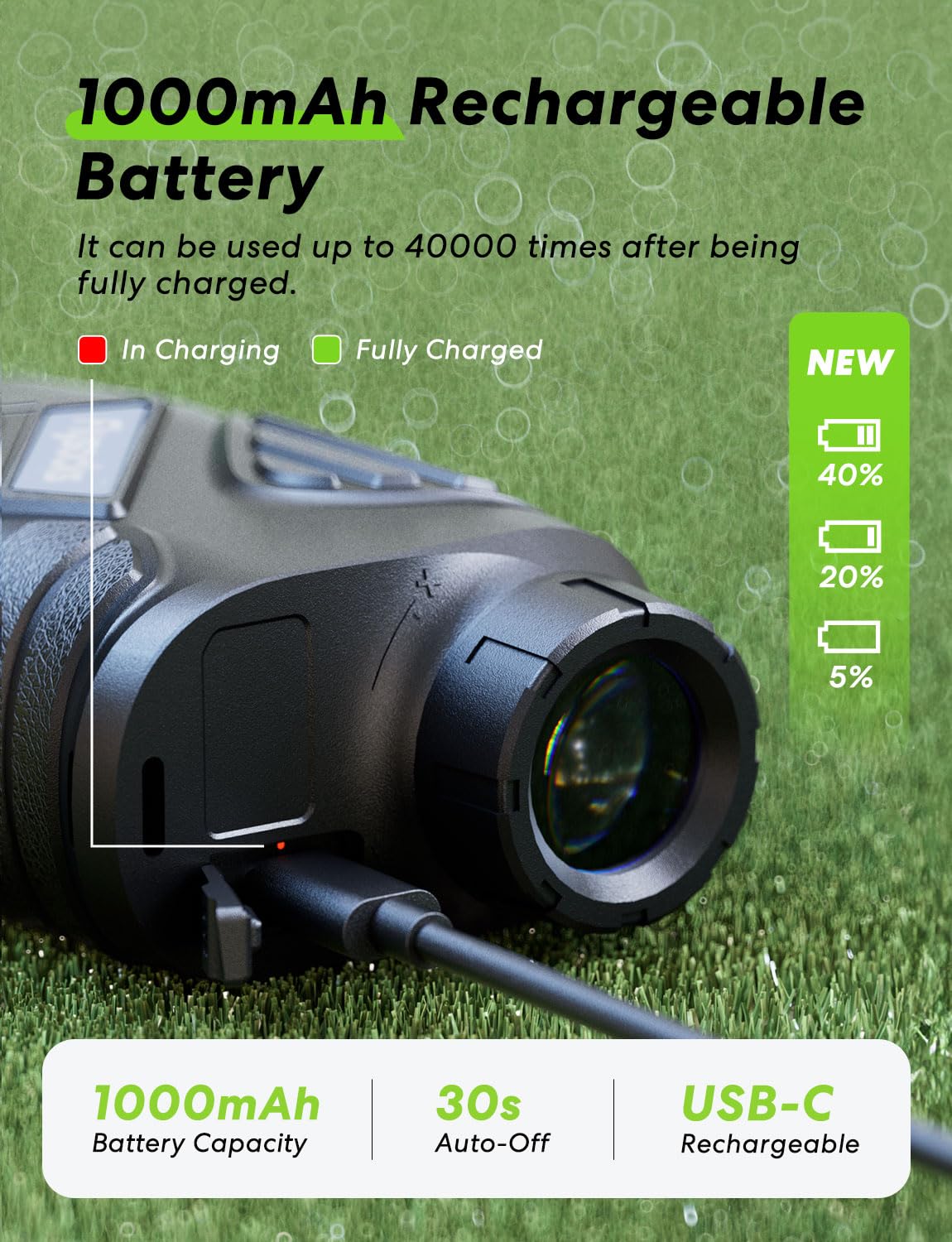 2000Y Hunting Rangefinder with Rechargeable Battery - 7X Zoom Laser Range Finder for Shooting & Golf | Slope Mode, High Accuracy | Perfect for Outdoor Hunting, Target Practice & Golfing