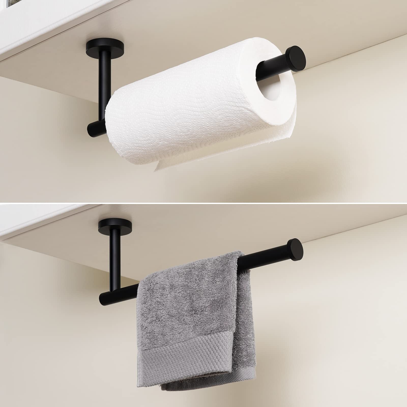 KES Black Stainless Steel Toilet Paper Holder & Kitchen Paper Towel Holder - SUS 304 Grade, Modern Bathroom & Kitchen Organizer (A2175S12-BK-SL + A2175S30-BK) - Perfect for Home, Office, and Restaurant Use