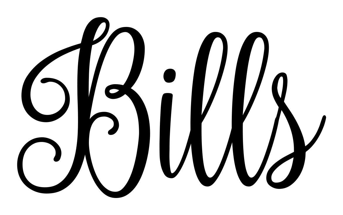 3.5w x 2h Bills Label Sticker - Die Cut Vinyl Decal for Home & Kitchen Organization - Black Fancy Font - Perfect for Filing Cabinets, Storage Boxes & Office Supplies
