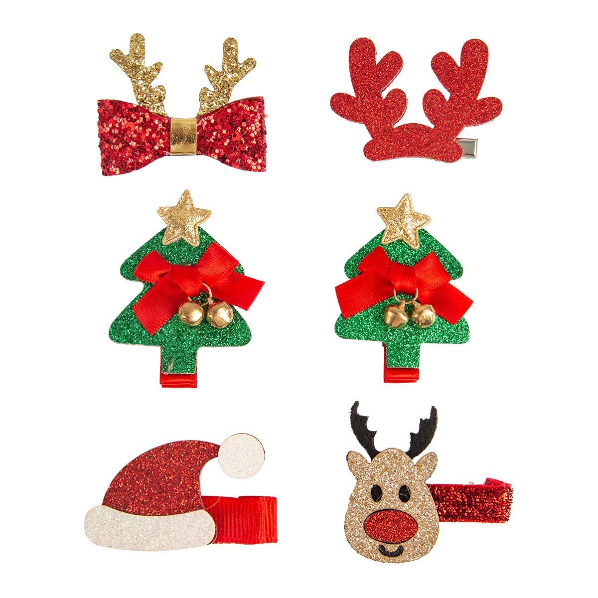 6 Pcs Cute Alligator Hair Clips with Bows for Girls - Barrettes Hair Accessories Set, Perfect Gift for Baby & Toddlers (Christmas-B) - Great for School, Parties & Holiday Outfits