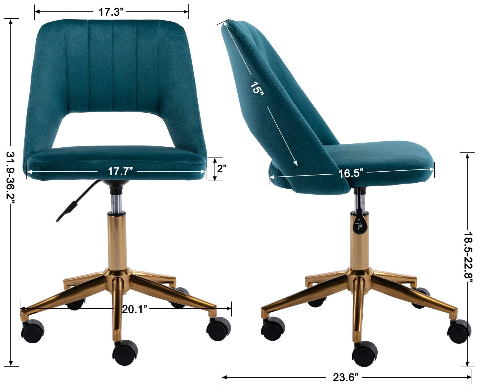 Wahson Blue Velvet Office Chair with Wheels - Swivel Ergonomic Desk Chair, Teal Velvet Task Chair for Home Office, Gaming & Vanity Desk