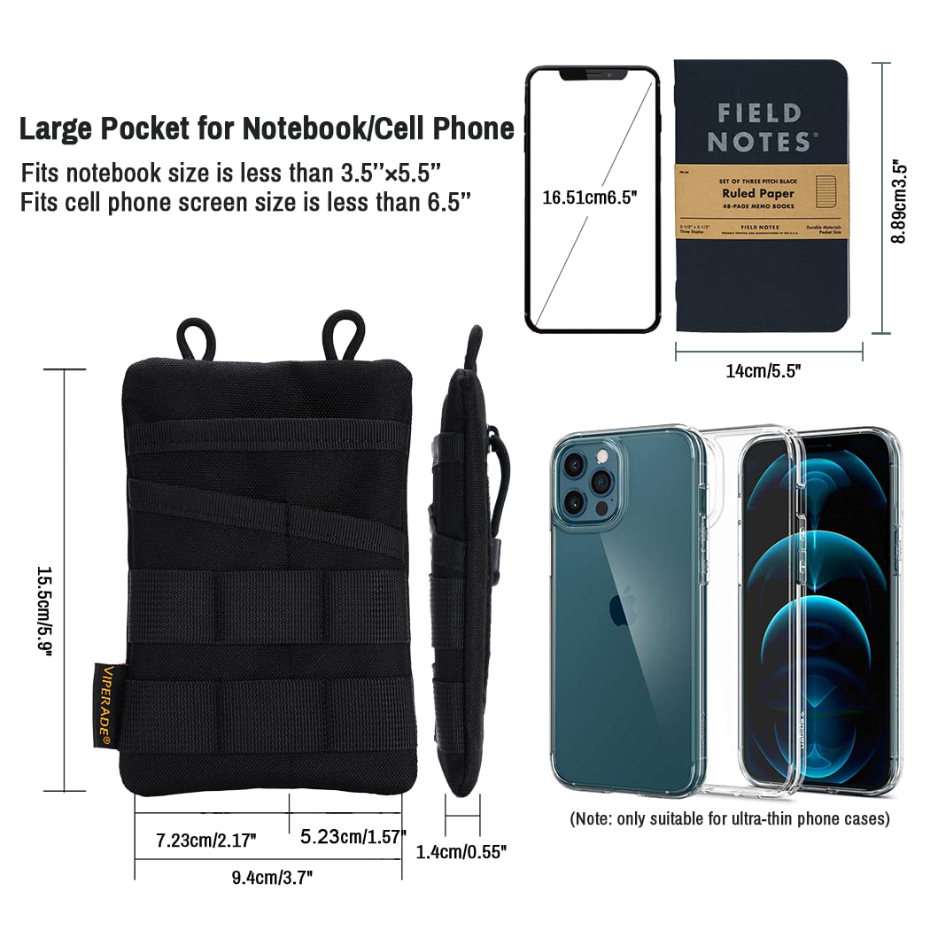 VIPERADE VE3-P Small EDC Pouch Organizer - Compact Nylon Tool Bag for Flashlight, Multitools, Pen & Notebook - Perfect for Everyday Carry, Camping, Hiking & Outdoor Adventures (Black)