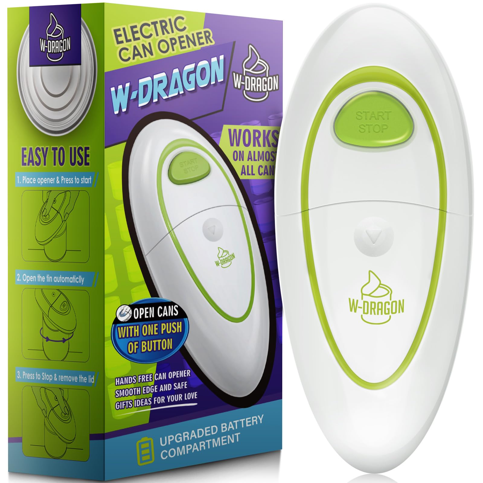 One Touch Electric Can Opener - Battery Operated Hands-Free Kitchen Gadget for All Can Sizes with Smooth Edge - Ideal for Seniors, Arthritis Users & Professional Chefs - Perfect for Home Kitchens, Restaurants, and Camping