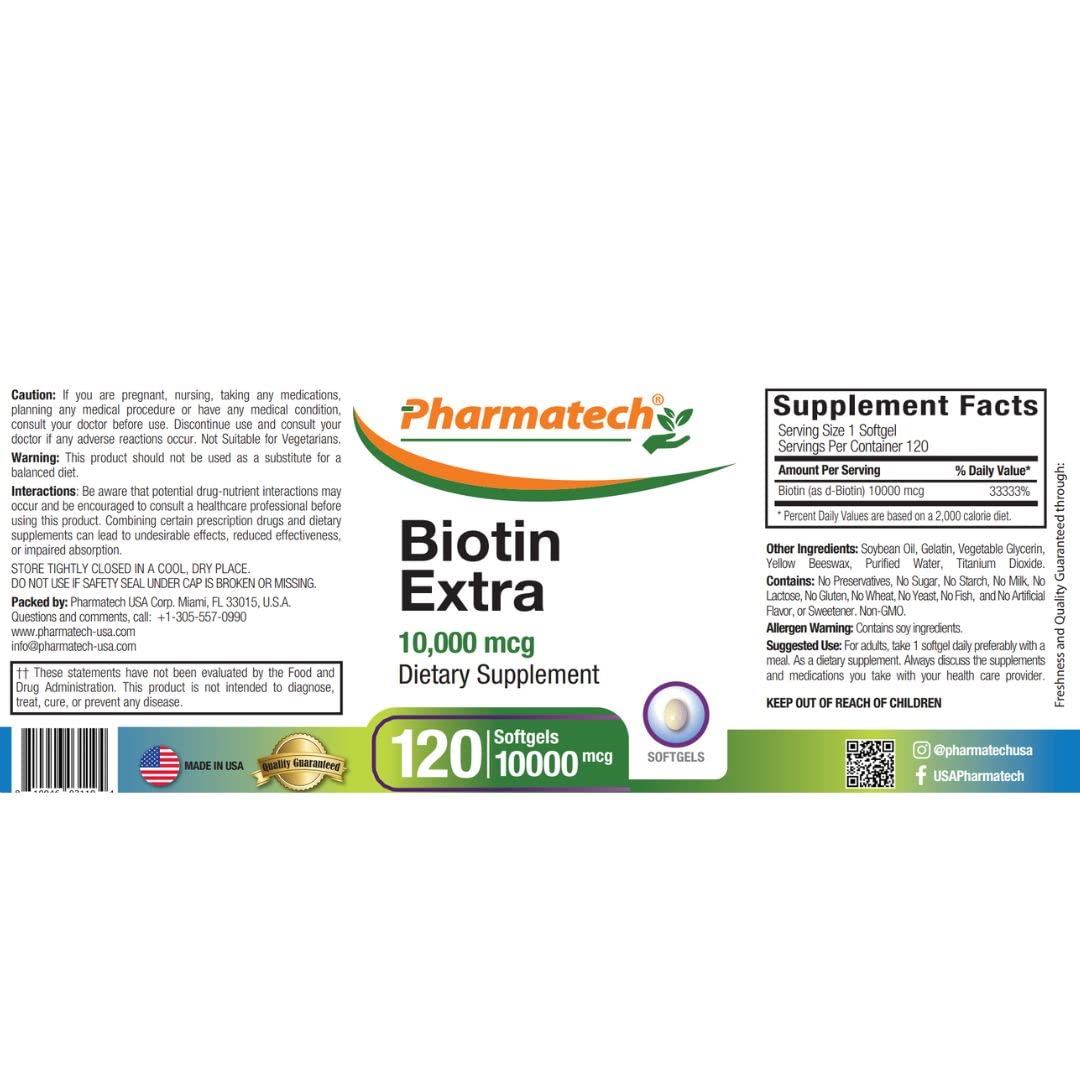 Biotin 10000mcg Vitamin for Hair Growth - Supports Healthy Skin & Nails - Vitamin B7 Supplement for Women - Gluten Free - 120 Softgels - Perfect for Daily Beauty Routine & Hair Care Regimen