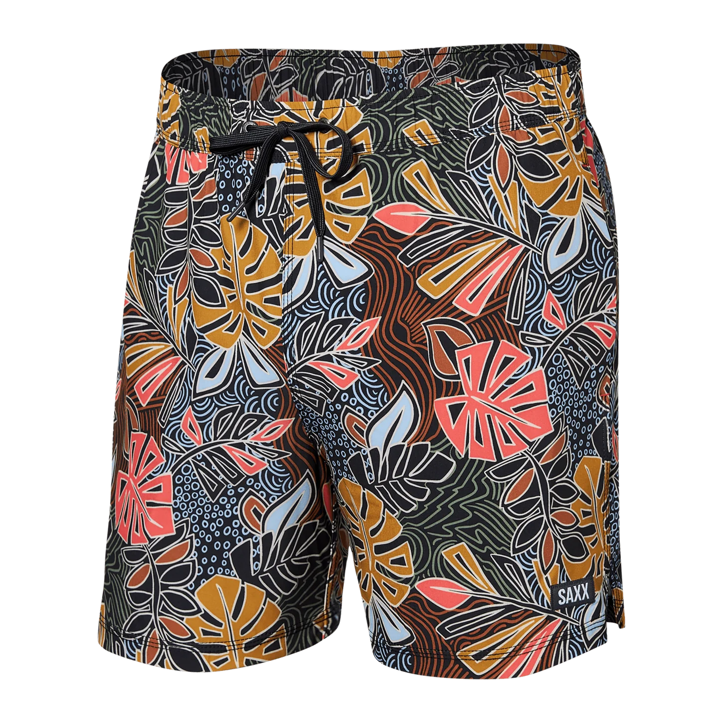 SAXX 5 Inch Oh Buoy 2-in-1 Volley Swim Trunks for Men - Quick Dry, UPF Protection, Desert Palms Print - Perfect for Beach, Pool, and Summer Vacations