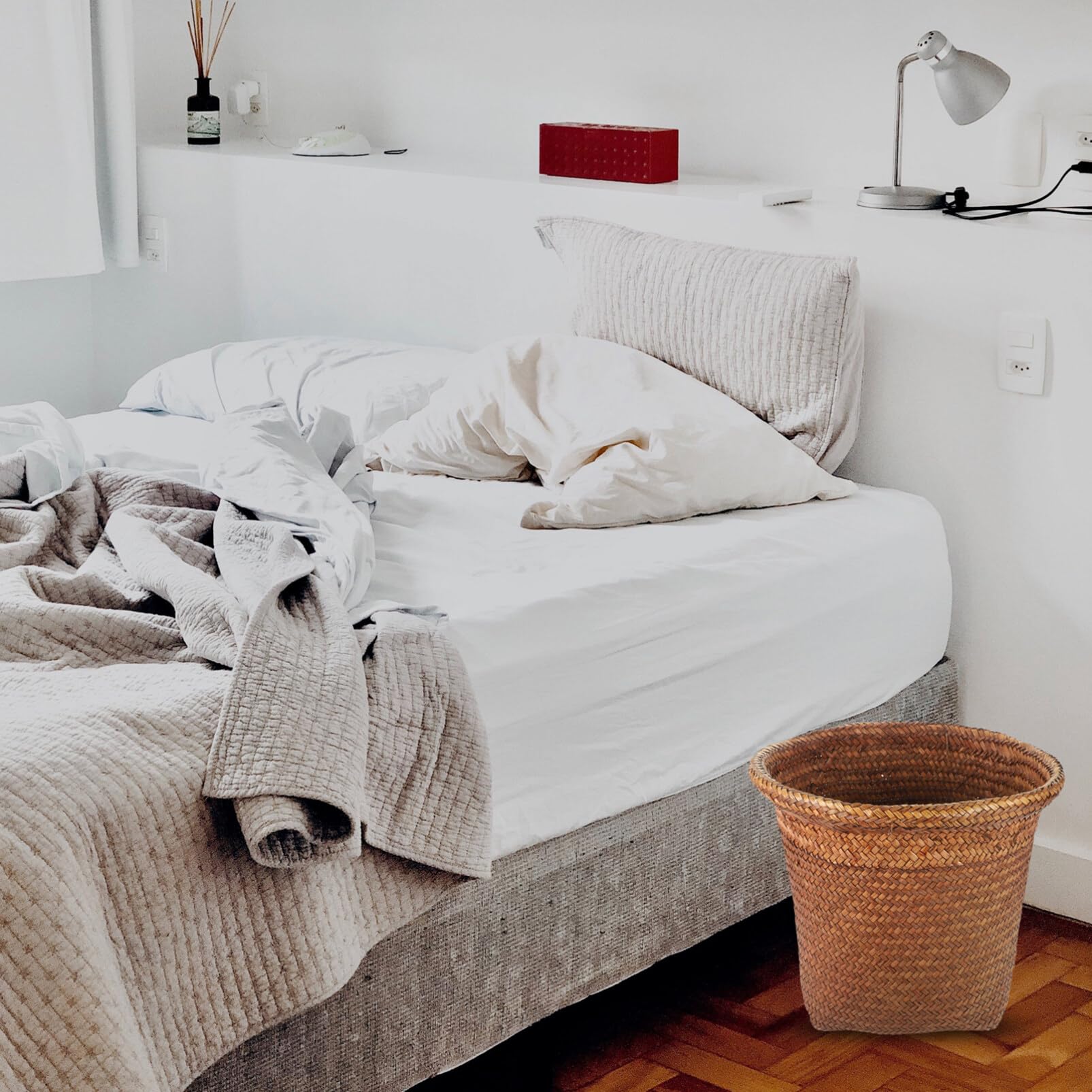NUOBESTY Woven Rattan Trash Can with Motion Sensor - Slim Waste Basket for Kitchen, Bathroom, Bedroom & Office - Eco-Friendly Planter Bin for Home Decor & Organization