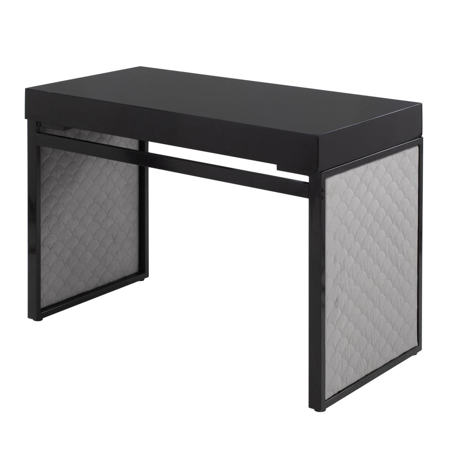 LumiSource Drift Upholstered Desk - Modern Home Office & Gaming Desk with Drawers, Small Black Computer Desk for Bedroom - Perfect for Remote Work & Small Spaces