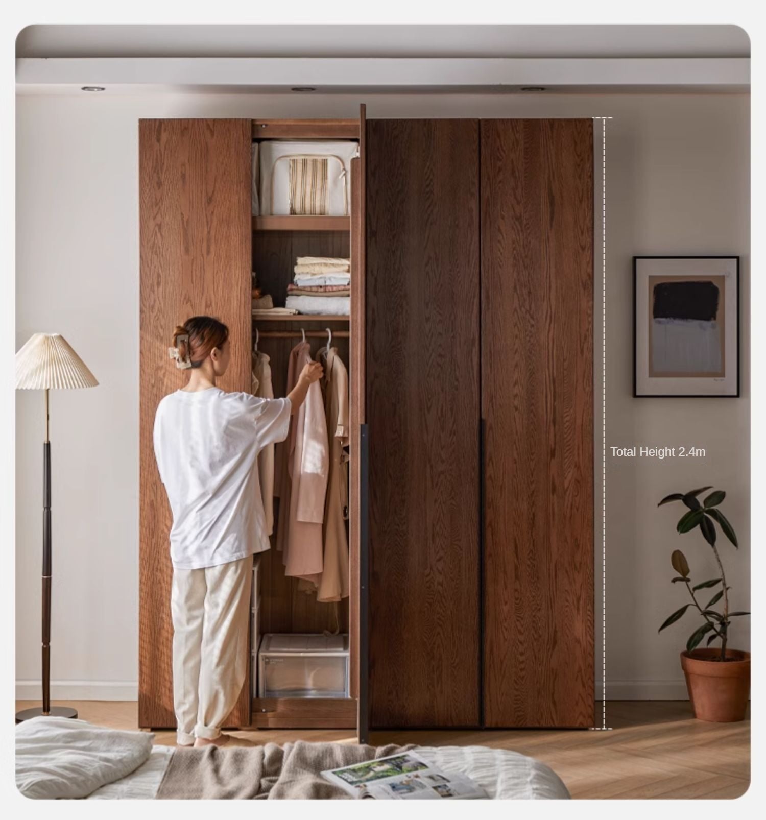 Solid Oak Wood Wardrobe - Spacious & Durable Closet Organizer for Bedroom, Living Room, or Walk-In Closet Storage