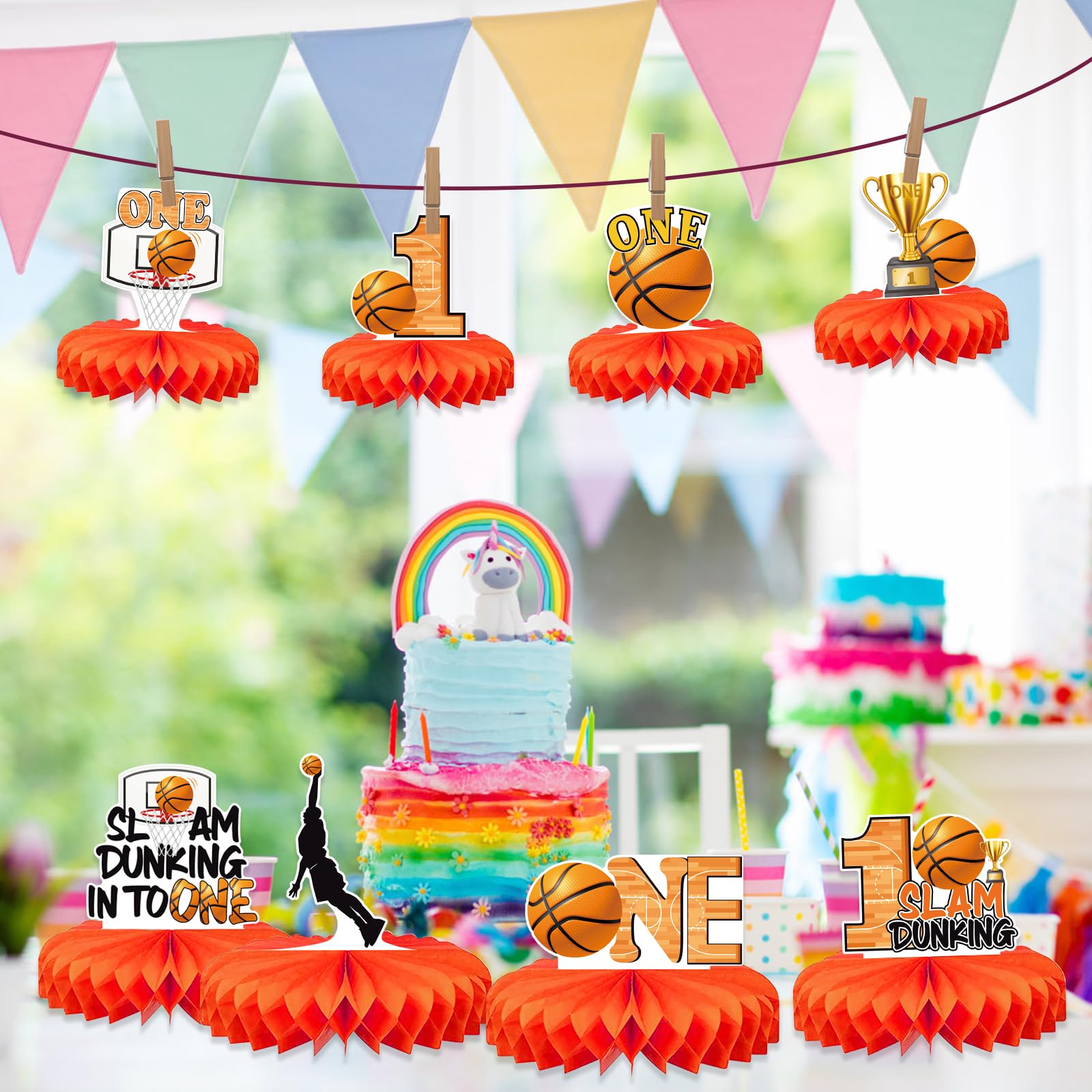 8Pcs Basketball 1st Birthday Decorations - Reusable Centerpieces for Boys' Sports Themed Party