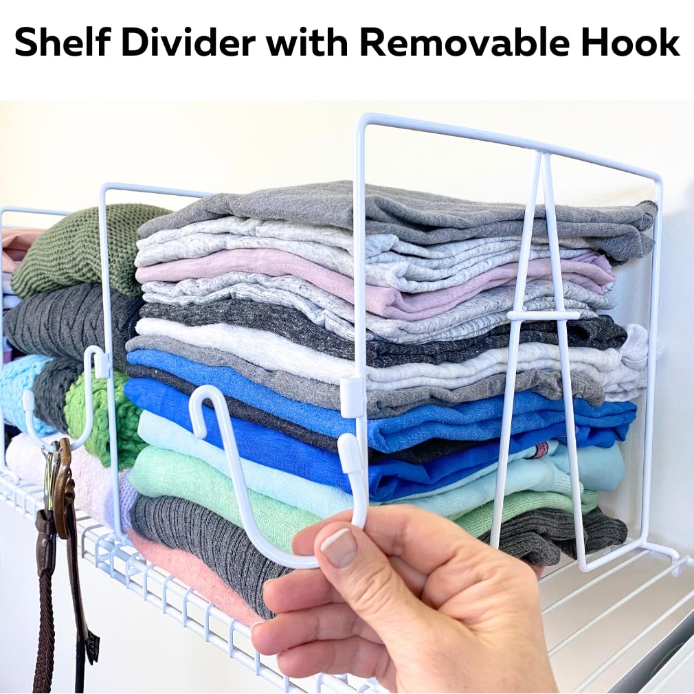 Evelots 4-Pack Wire Shelf Dividers - 12 Inch Tall Closet Organizers with Removable Hooks for Home & Office Storage - No Tools Needed - Sturdy Coated Steel Shelf Separators | Perfect for Pantry, Closet, Garage & Office Organization