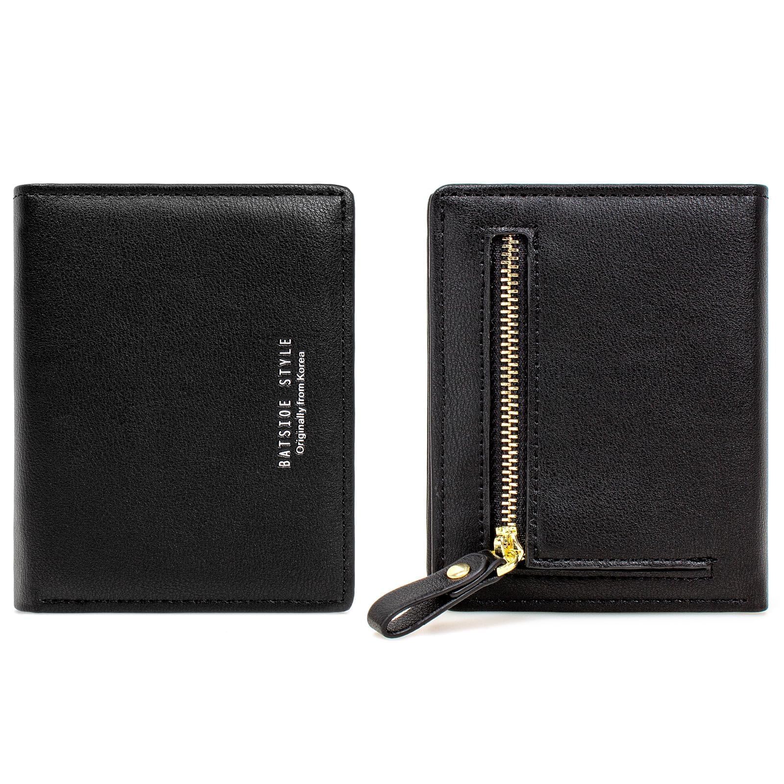 SUMGOFO Slim RFID Blocking Leather Wallet for Women - Mini Bifold Card Holder with Zipper Pocket & Coin Purse (Black) | Perfect for Everyday Use, Travel & Gift Giving