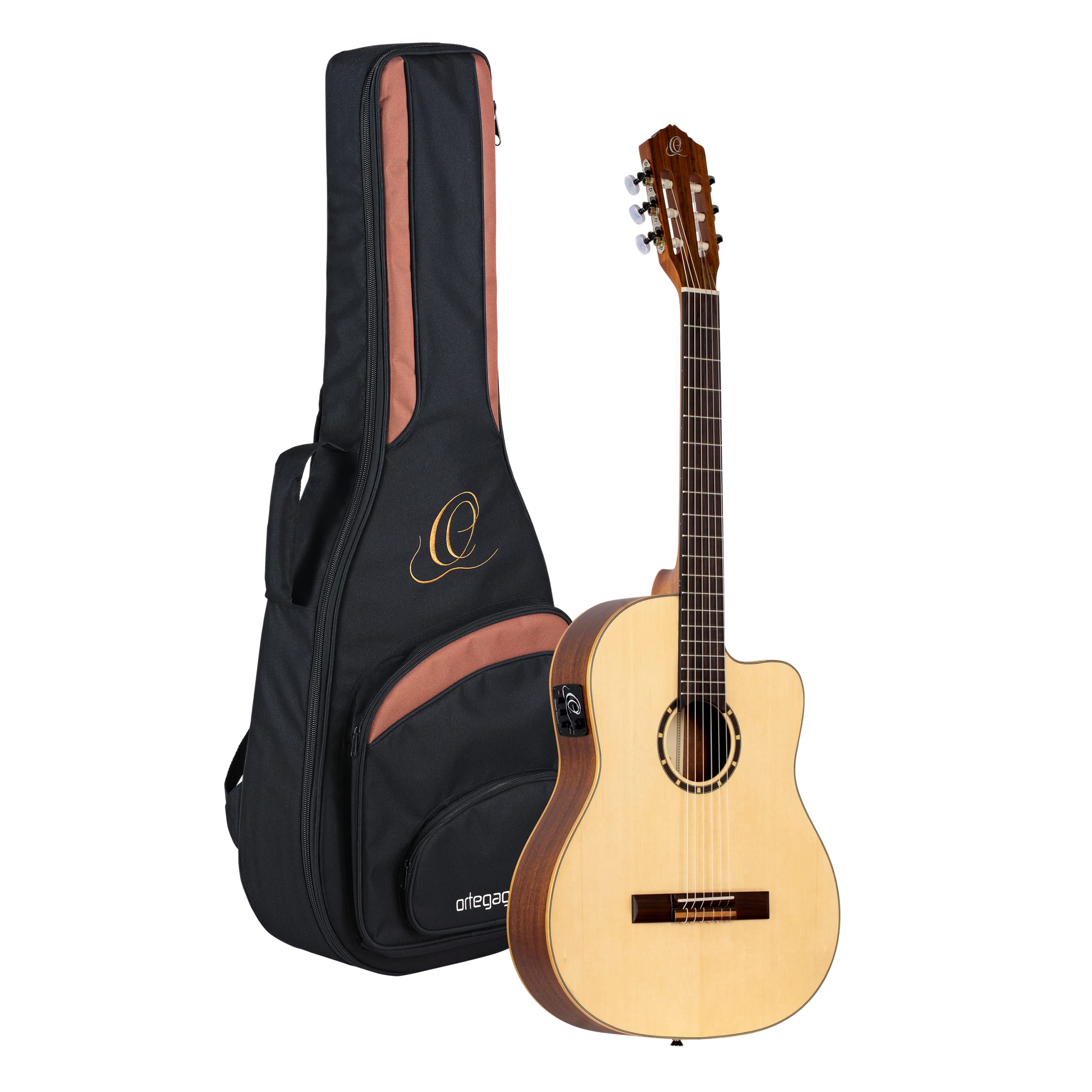 Ortega RCE125SN Thinline Acoustic-Electric Nylon Classical 6-String Guitar with Gig Bag - Right Handed | Perfect for Beginners, Travel & Stage Performances