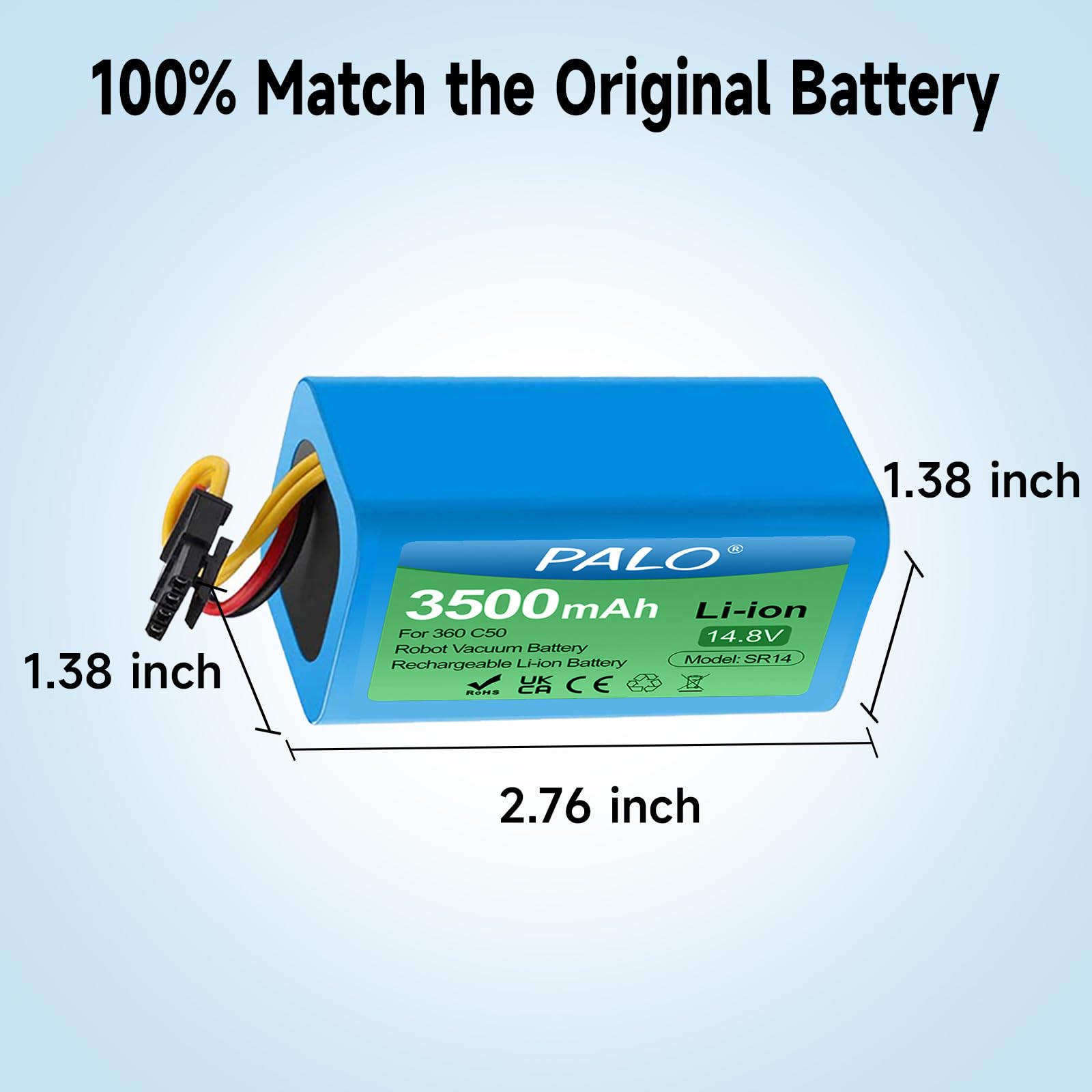 14.8V Replacement Lithium Battery for 360 C50, AIRROBO P10, Vacuum Cleaner S1/S15/S18 & Formate E-550G/W Robot Vacuums (4-Prong Connector) - Long-Lasting Power for Efficient Home Cleaning