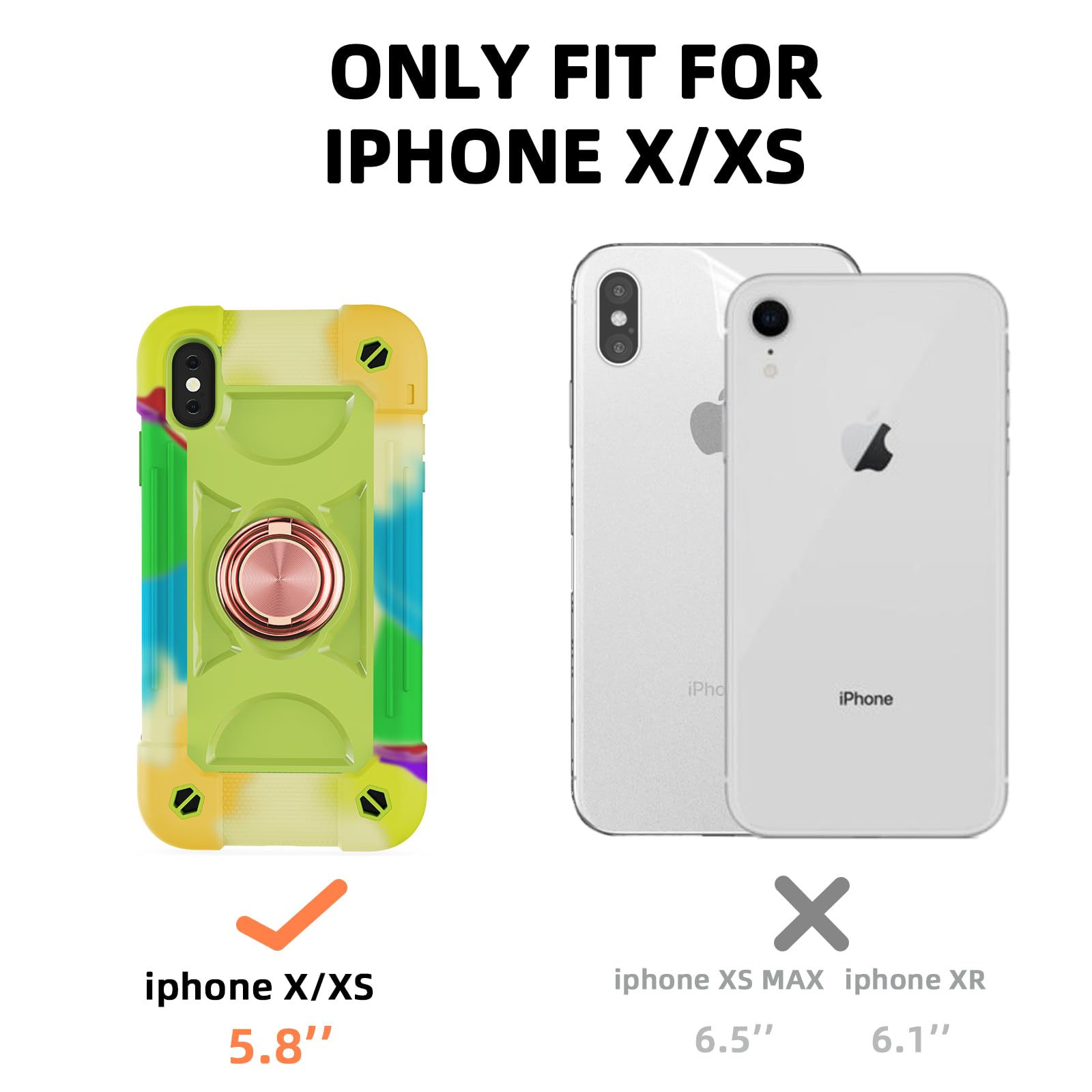 MARKILL iPhone X/XS Case with Magnetic Mount, Military Shockproof Cover - Rainbow Green for Car & Outdoor Use