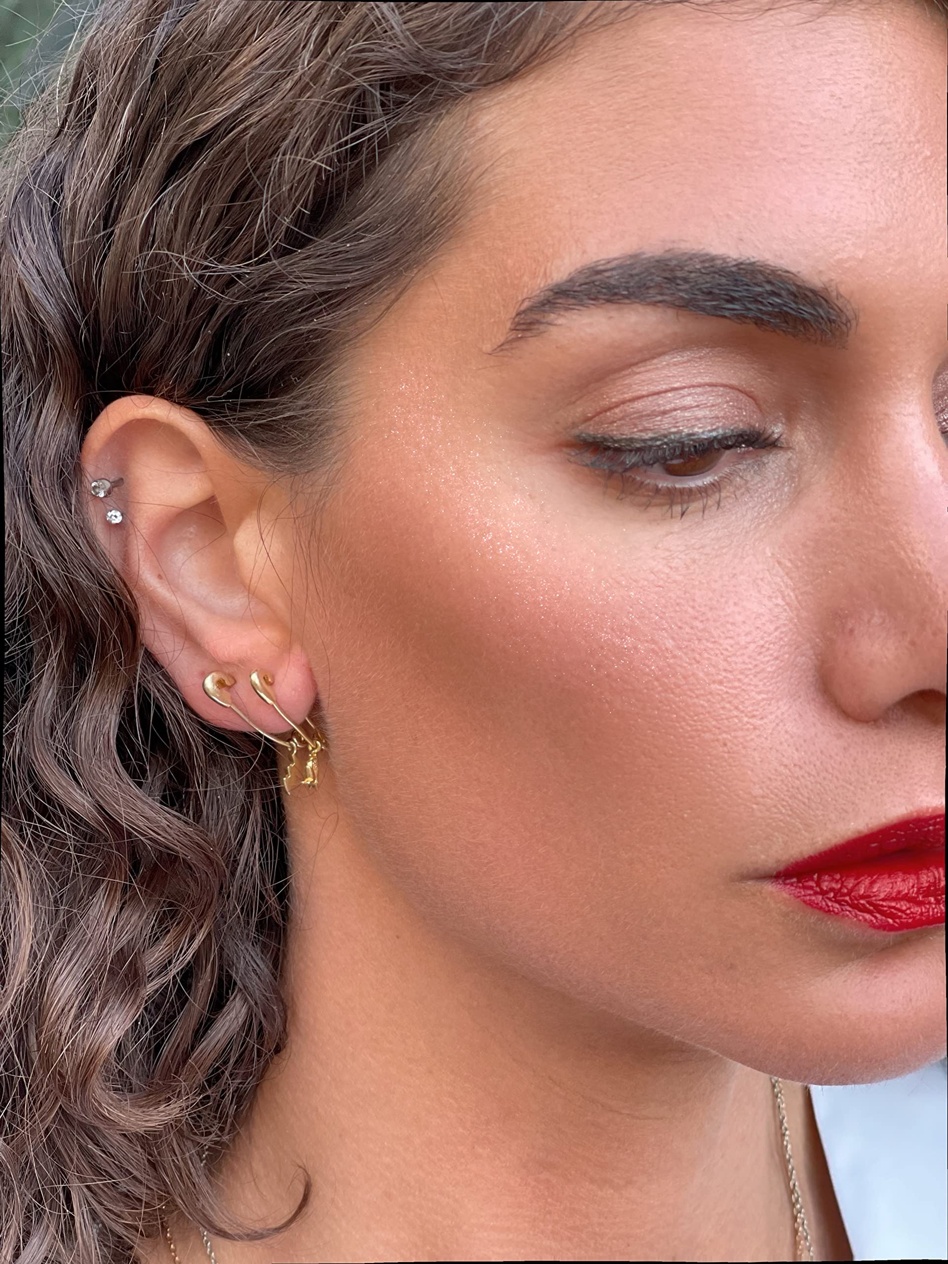 Monte Christo Gold Safety Pin Charm Earring - Single Hoop Earring for Women | Rose Gold Lightning Bolt Design | Made in USA | Perfect for Everyday Wear, Parties & Gifts