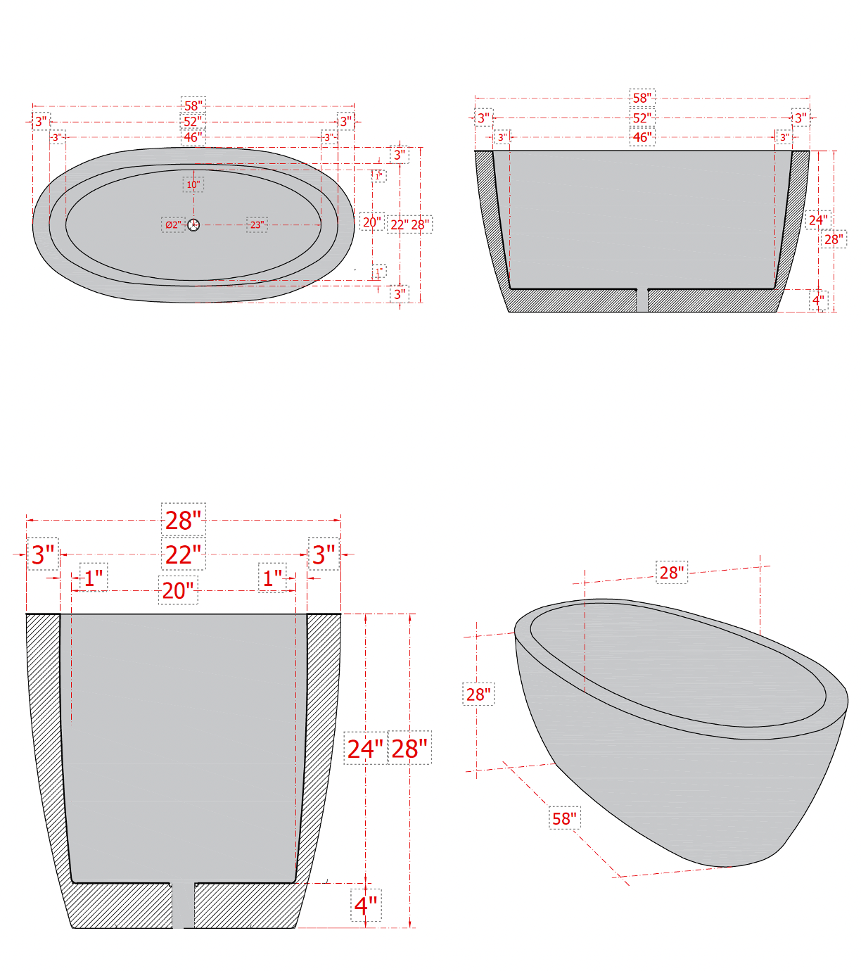 Luxury Modern Double Wall Copper Bathtub - Freestanding Soaking Tub for Spa, Bathroom, and Relaxation at Home