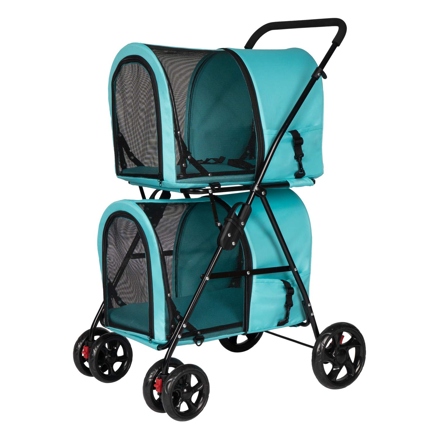 Double Layer 4-Wheel Pet Stroller for Small & Medium Dogs & Cats - Large Space Detachable Carrier, Easy One-Click Folding Design - Perfect for Travel, Shopping & Outdoor Adventures