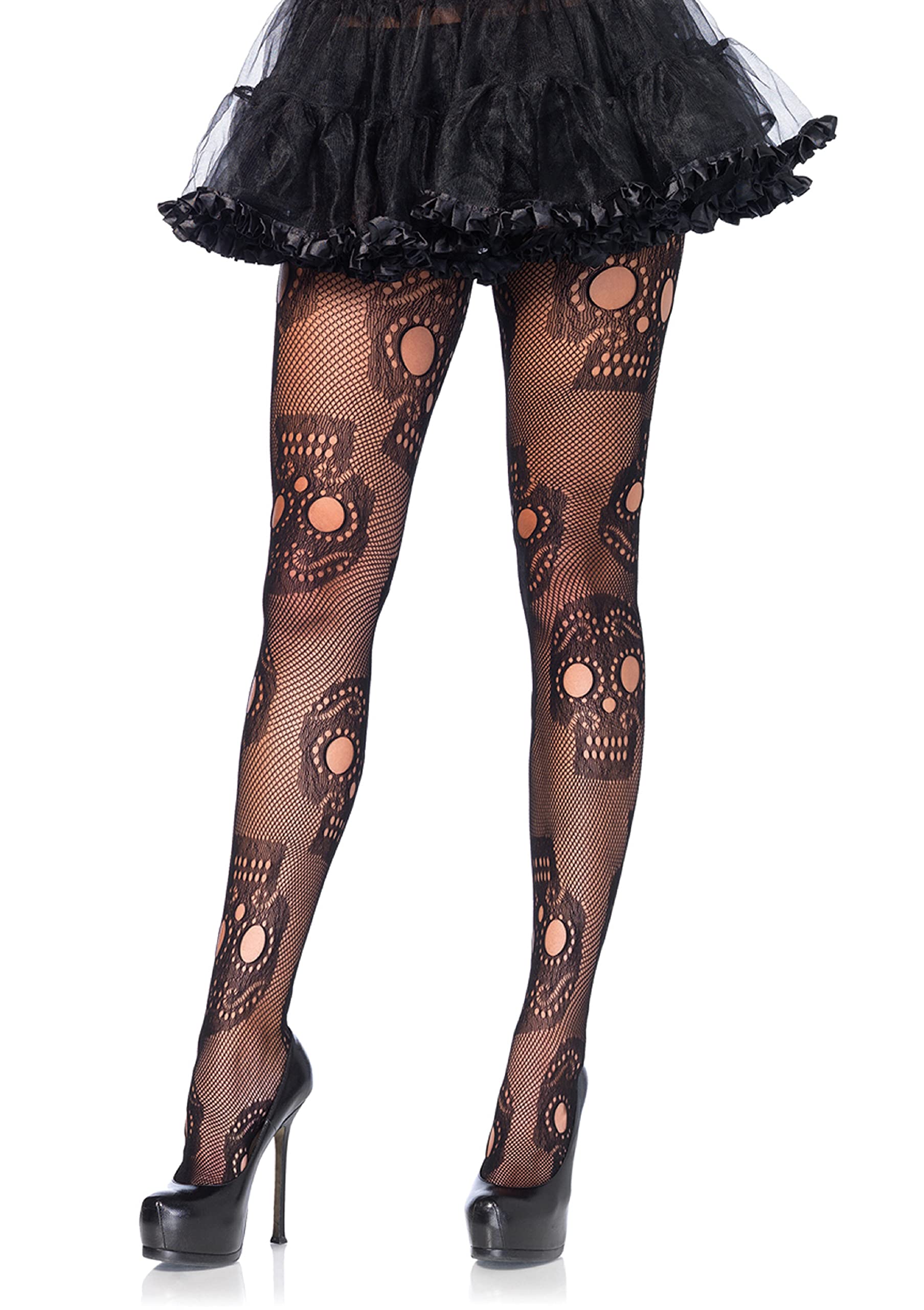 Leg Avenue Women's Gothic Skull Fishnet Tights - Sexy Halloween Costume Accessories for Cosplay, Party & Night Out
