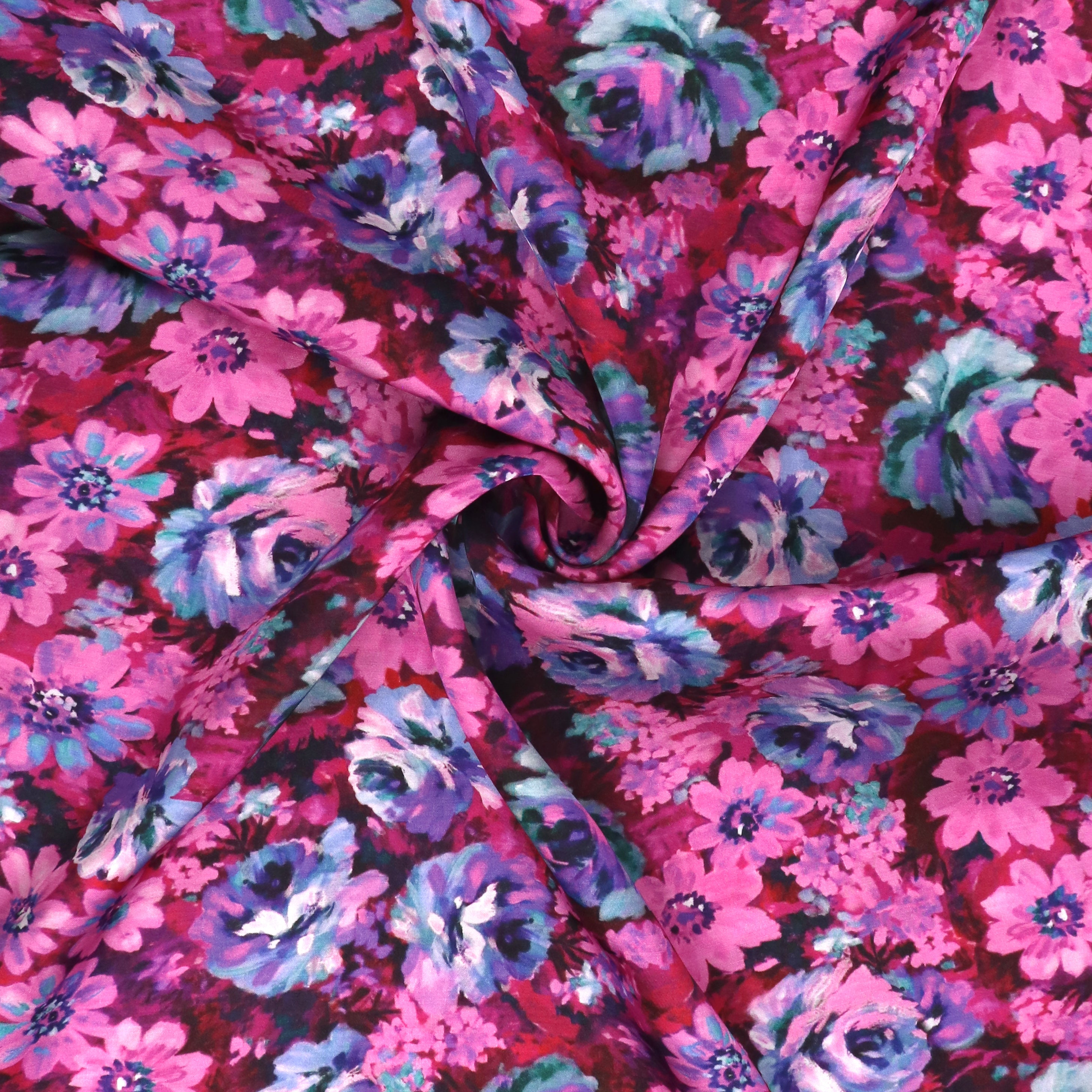 Luxury Viscose Satin Fabric - Soft Pink Floral Bouquet Print - Perfect for Dresses, Scarves & Home Decor