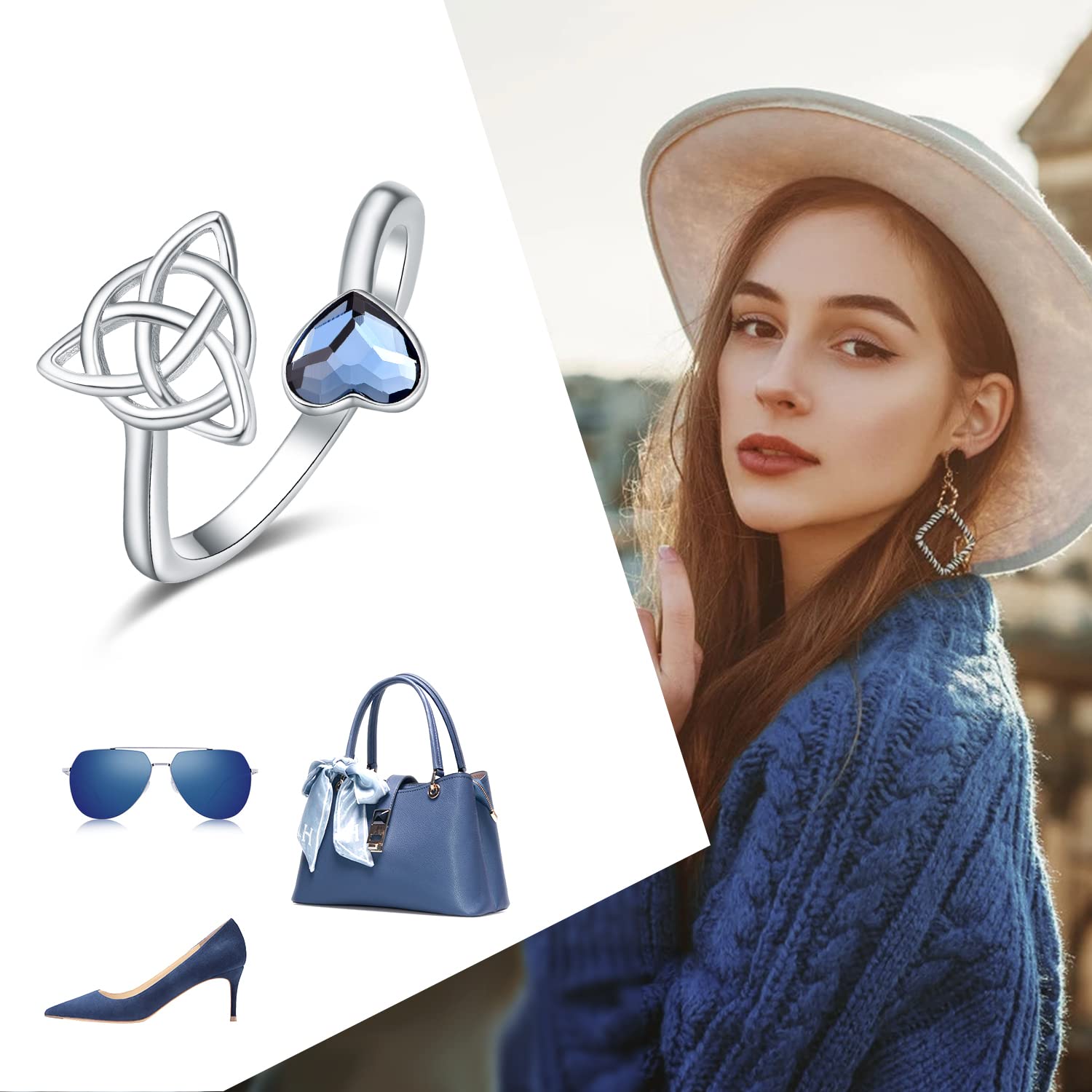 Celtic Knot Rings for Women - Sterling Silver Trinity Ring with Crystal, Irish Jewelry Gift for Her | Perfect for Weddings, Anniversaries & Special Occasions