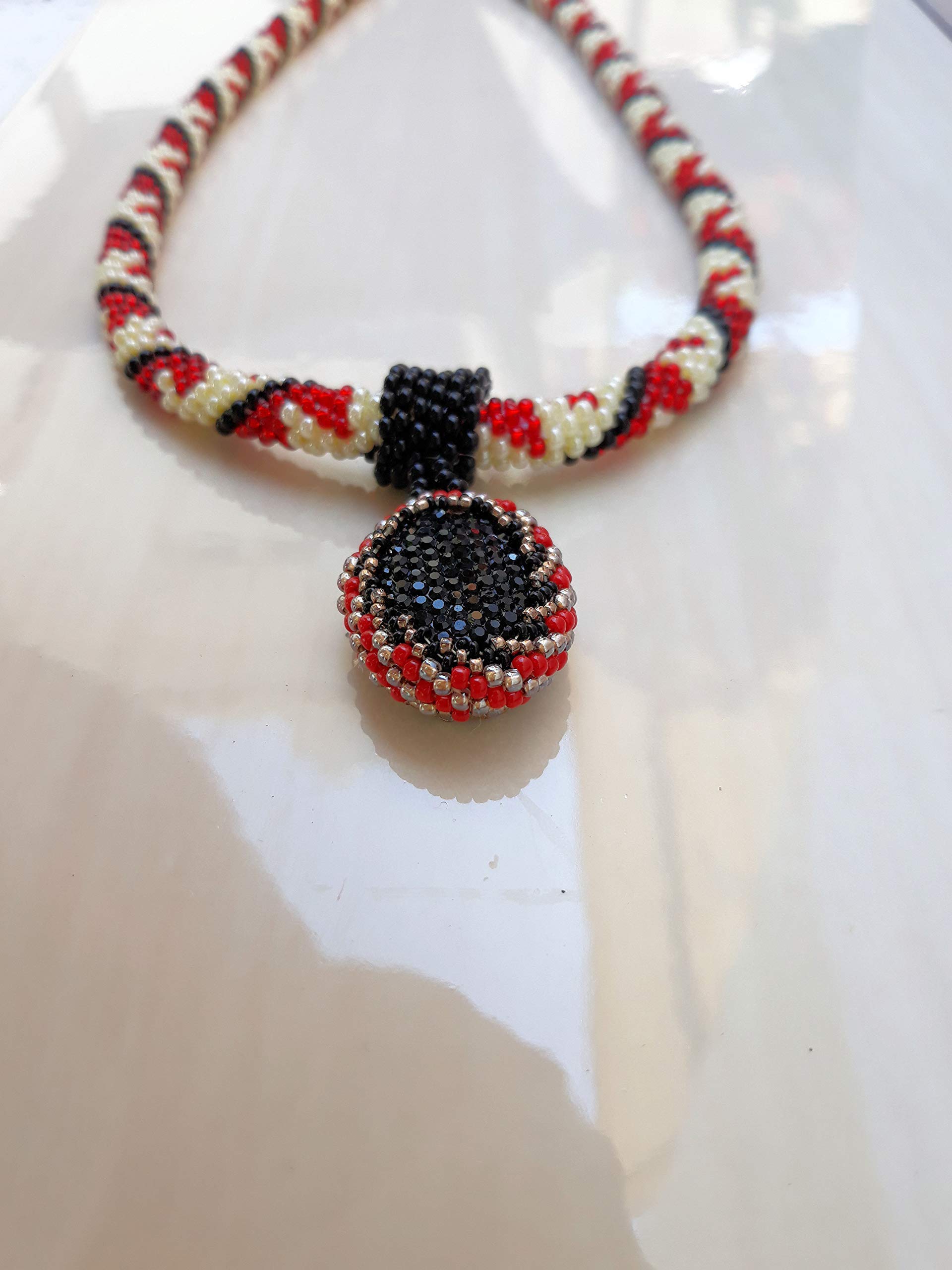 Elegant Black and Red Handmade Crochet Necklace for Women - Boho Chic Jewelry Gift for Casual & Party Wear