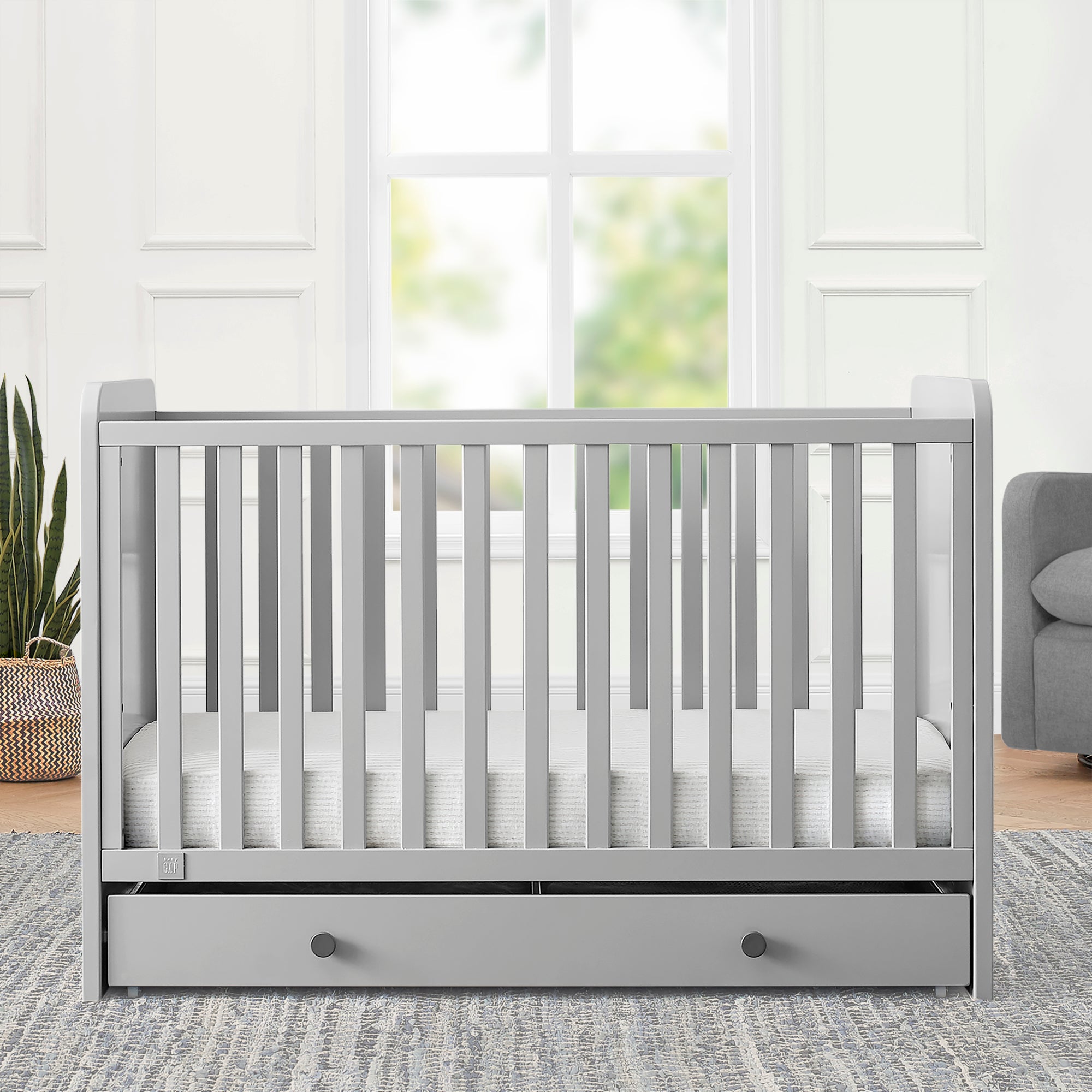 BabyGap Graham 4-in-1 Convertible Crib with Storage Drawer - Nursery Furniture for Newborns to Toddlers - Perfect for Small Spaces & Modern Nurseries