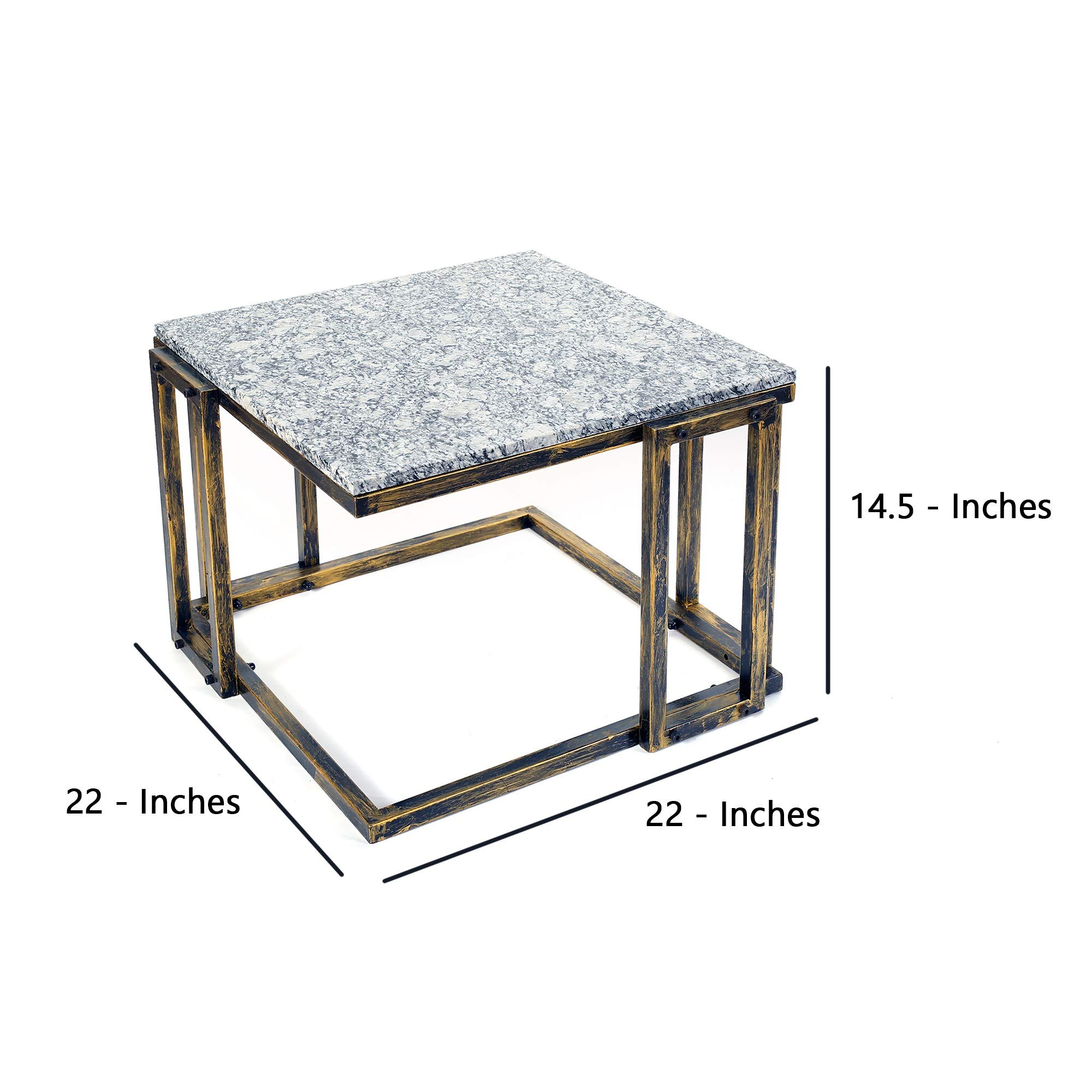 Benjara 22 Inch Granite Top Plant Stand - Sturdy Cast Iron Frame in Gray, Black & Gold | Indoor & Outdoor Decor for Home, Garden, Patio, Porch