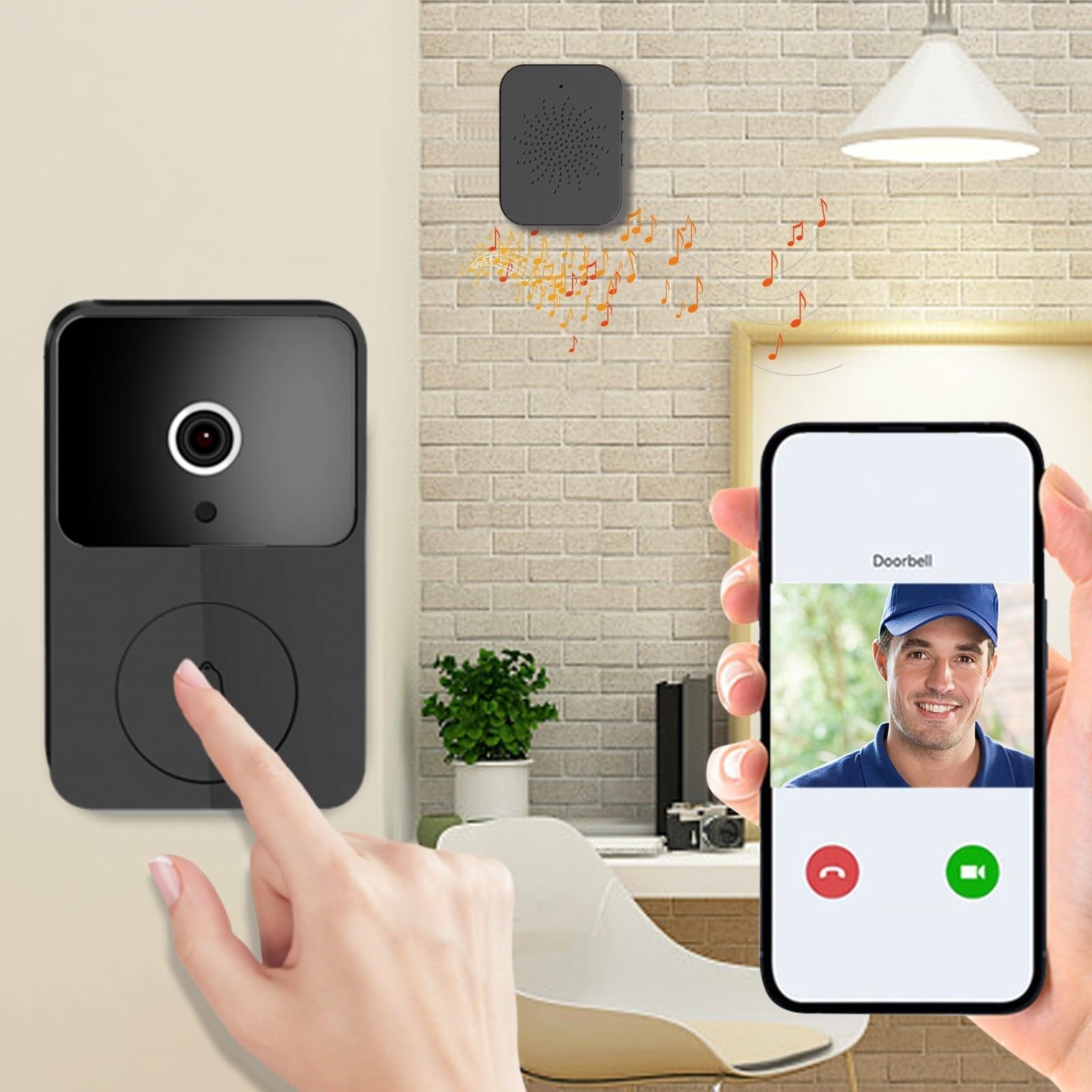 Wireless Smart WiFi Video Doorbell with 2-Way Audio & HD Night Vision - Home Security Camera for Front Door Monitoring (Ideal for Apartments, Houses, and Smart Home Systems)