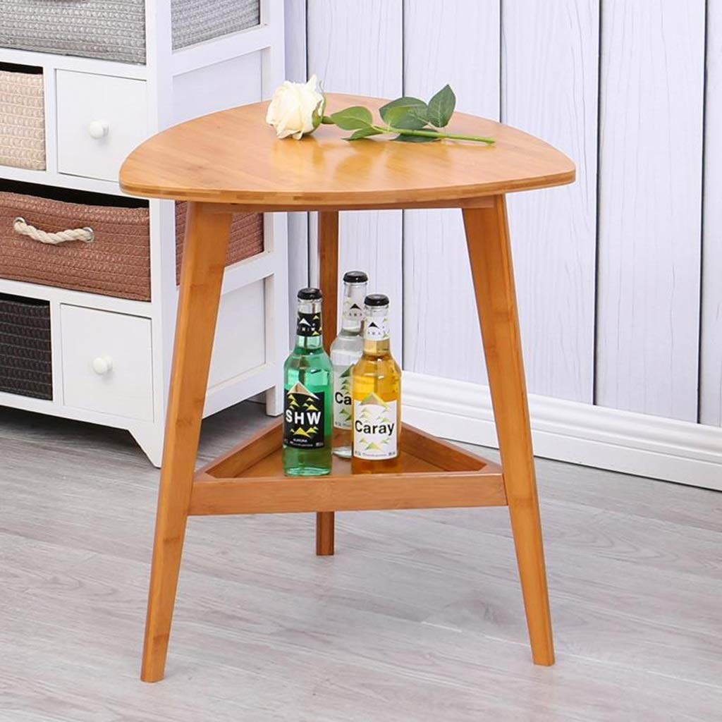 Solid Wood Triangular End Table - Double Layer Side Table, Nightstand, Coffee Table for Living Room, Bedroom & Office | Modern Sofa Table with Tea Table Functionality