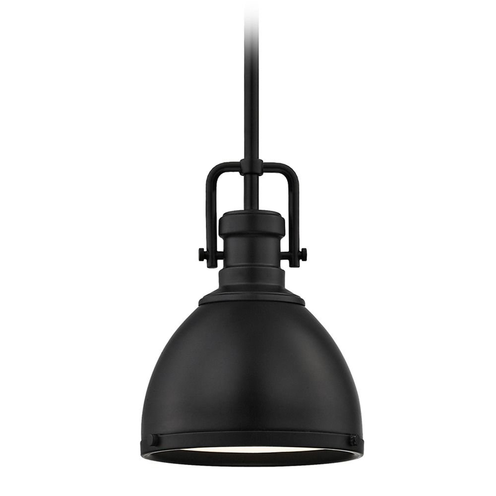 Farmhouse Industrial Black Mini-Pendant Light Fixture - 7.38 Inch Wide Hanging Lamp for Kitchen Island, Dining Room, or Entryway Lighting