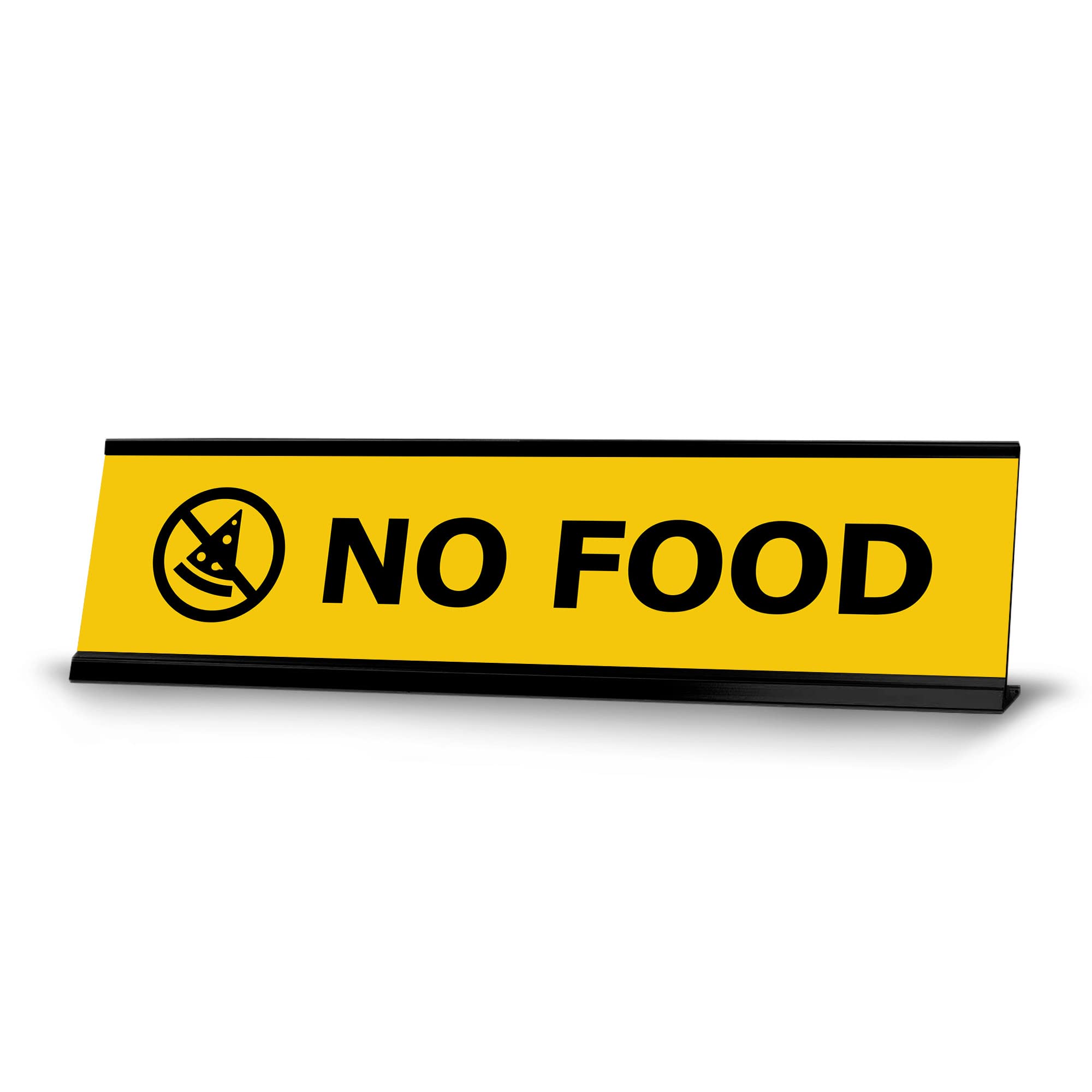 Yellow and Black Frame No Food Sign (2x8 Inch) - Durable Desk Sign for Office, Restaurant, or Classroom Use