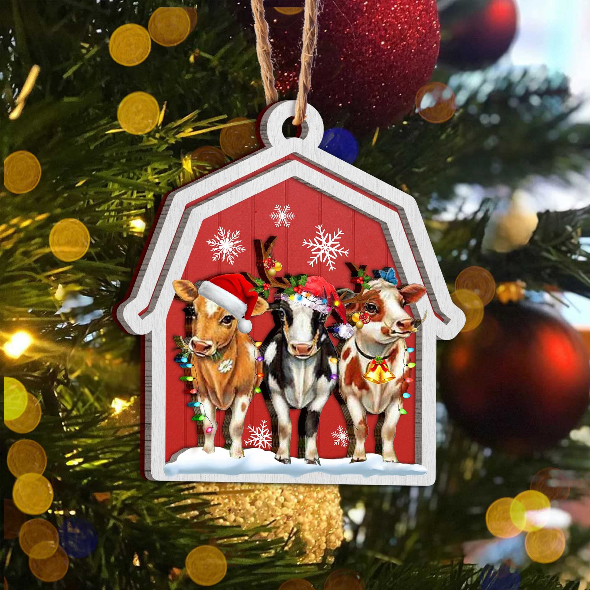 Angus Cow Christmas Ornaments - 10-Piece Angus Cattle Christmas Tree Decorations Set, Durable Mica Plastic Holiday Ornaments for Farmhouse & Western Christmas Decor - Perfect for Tree Trimming, Gift Exchange & Country-Themed Holiday Parties