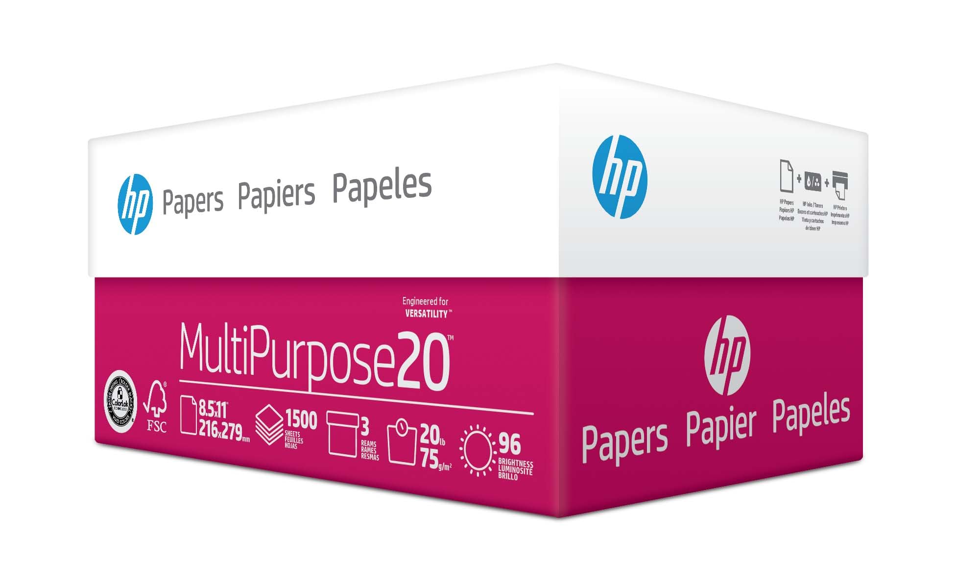 HP Printer Paper 8.5 x 11 Inches - 20 lb Multipurpose Copy Paper (1500 Sheets, 3 Ream Case) | 96 Brightness | FSC Certified | Made in USA | Ideal for Printing, Copying, Faxing & Office Use