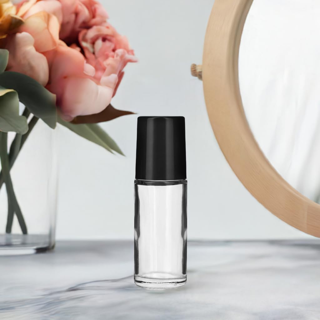 JUVITUS 1 oz (30 ml) Clear Glass Bottles - 4 Pack with Heavy Wall Design, Includes Funnel & Labels - Perfect for Essential Oils, DIY Beauty Products, and Travel-Sized Liquids