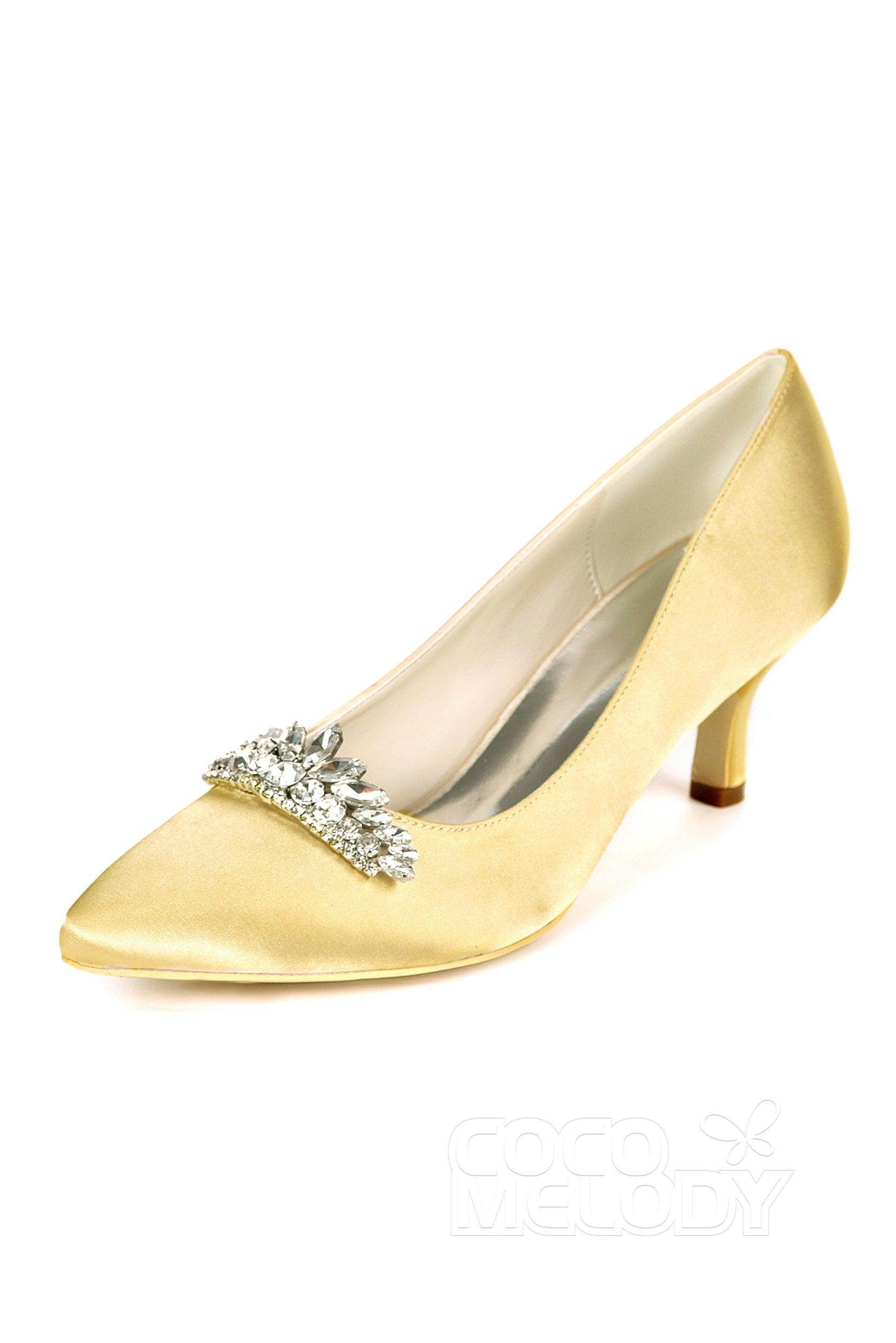 Elegant Low Heel Silk-Like Pointed Toe Wedding Shoes for Bride - CK0072 | Comfortable Bridal Party Shoes for Ceremony, Reception & Photoshoot